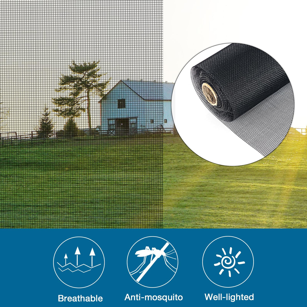 NeatiEase Window Screen Roll, 96"x100' Adjustable Flexible Fiberglass Screen Door Mesh - DIY Replacement Kit for Patio Porch Door Windows and Sliding Screen Doors(Black)