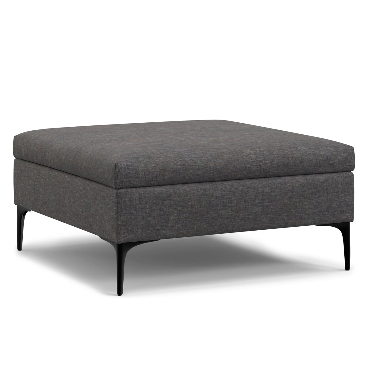 SIMPLIHOME Rebecca 36 inch Wide Contemporary Square Mid Century Coffee Table Storage Ottoman with Lift Up Lid in Slate Grey Polyester Linen, Assembled, For the Living Room, Entryway and Family Room
