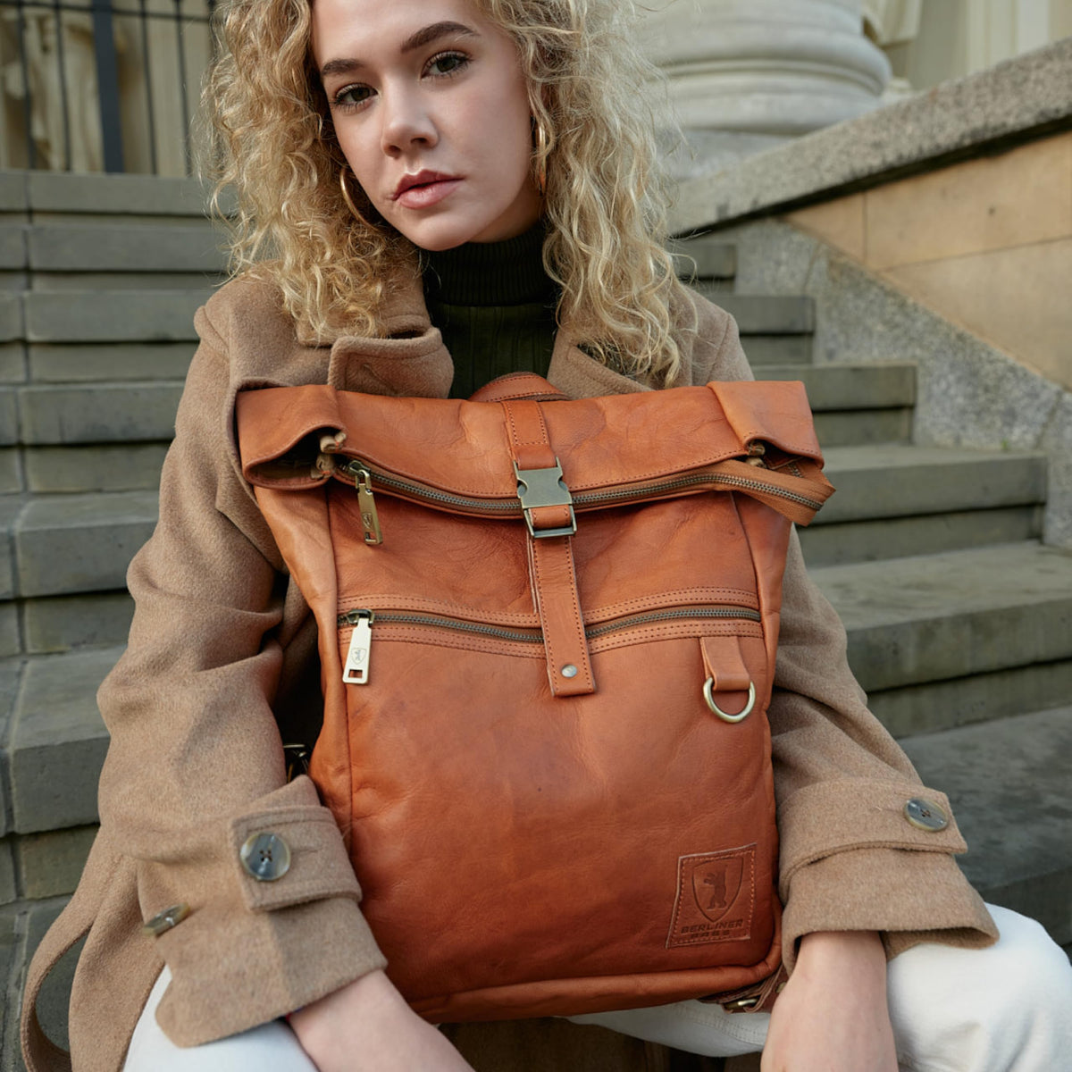 BERLINER BAGS Vintage Genuine Leather Backpack Utrecht M, Laptop Backpack, Travel Backpack for Women and Men - Brown