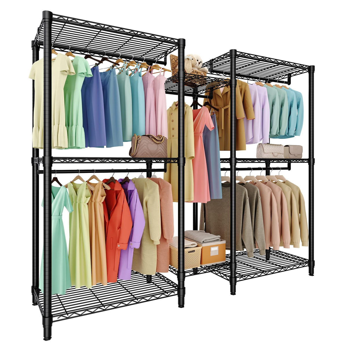 EliteEdge Freestanding Heavy Duty Garment Rack with Adjustable Shelves and Hanging Rods, Large 1870 Lbs Capacity Portable Closet Organizer for Bedroom or Cloakroom Storage, Black