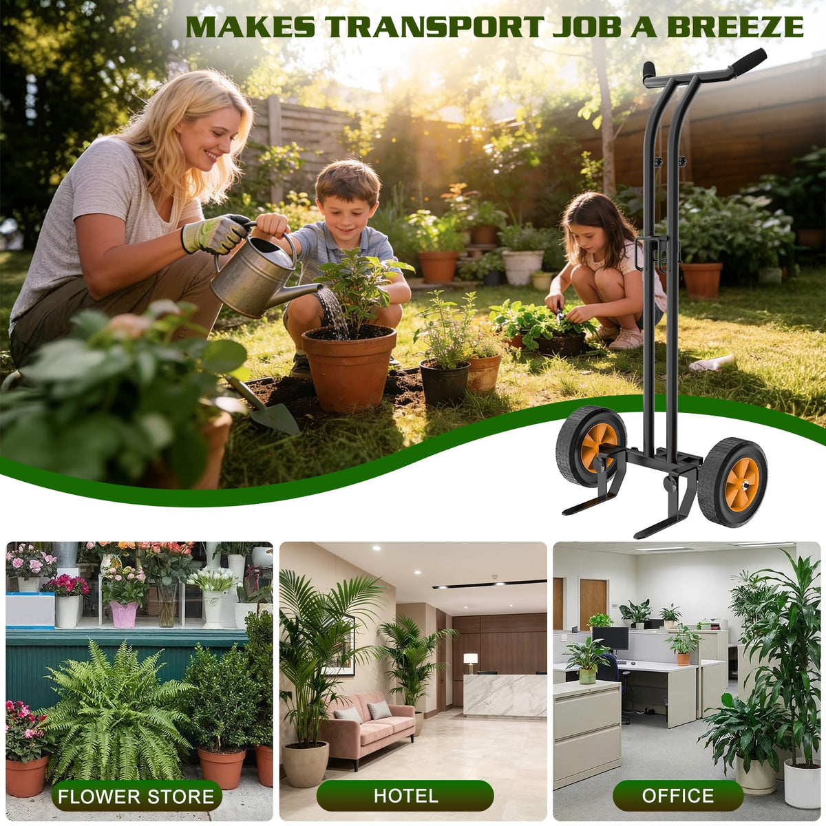Housolution Plant Caddy with Wheels, Heavy Duty Plant Dolly for Big Pots, Plant Mover with Adjustable Grabbing Arm and Base, Trolley Cart for Seniors, Lawn, Patio, Backyard Gardening