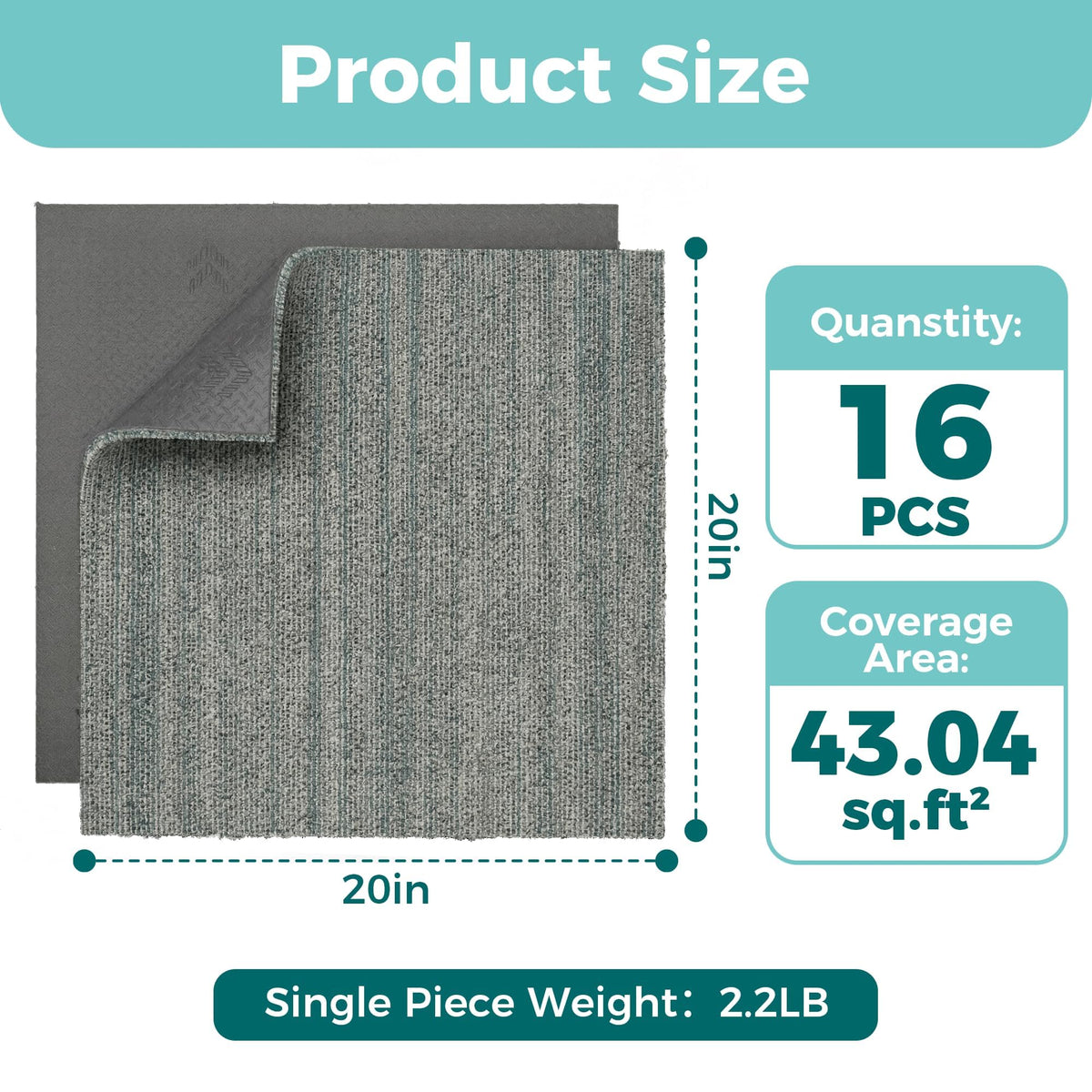 jxgzyy Commercial Carpet Tiles 20x20in, 0.31" Thickened Carpet Squares with Silicone Backing, Heavy Duty Carpet Floor Tiles with Padding Attached for Home Office Garage Hotel, 16 Pcs/43.2 Sqft
