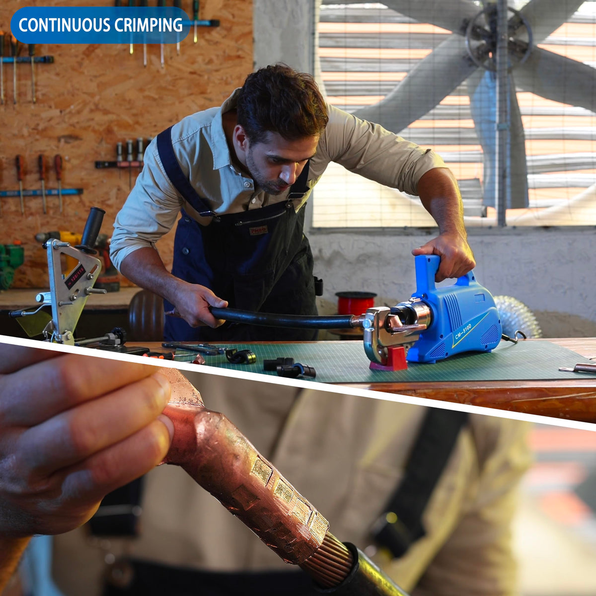 Hydraulic Crimping Tool 15Ton Electric Cable Lug Crimpers - 13 Dies (8AWG to 800MCM) Cable Wire Crimping Pliers Machine Kits with 2.8m Wire