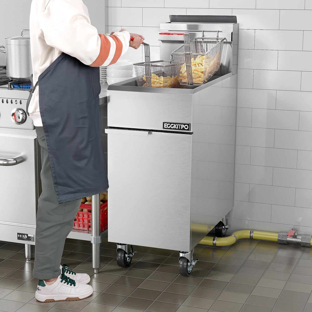 EGGKITPO ECF4-NG 50LB 120,000 BTU Natural Gas Fryer and 29 Inch Large Countertop Griddle Commercial Electric Griddle (120v 3500w)