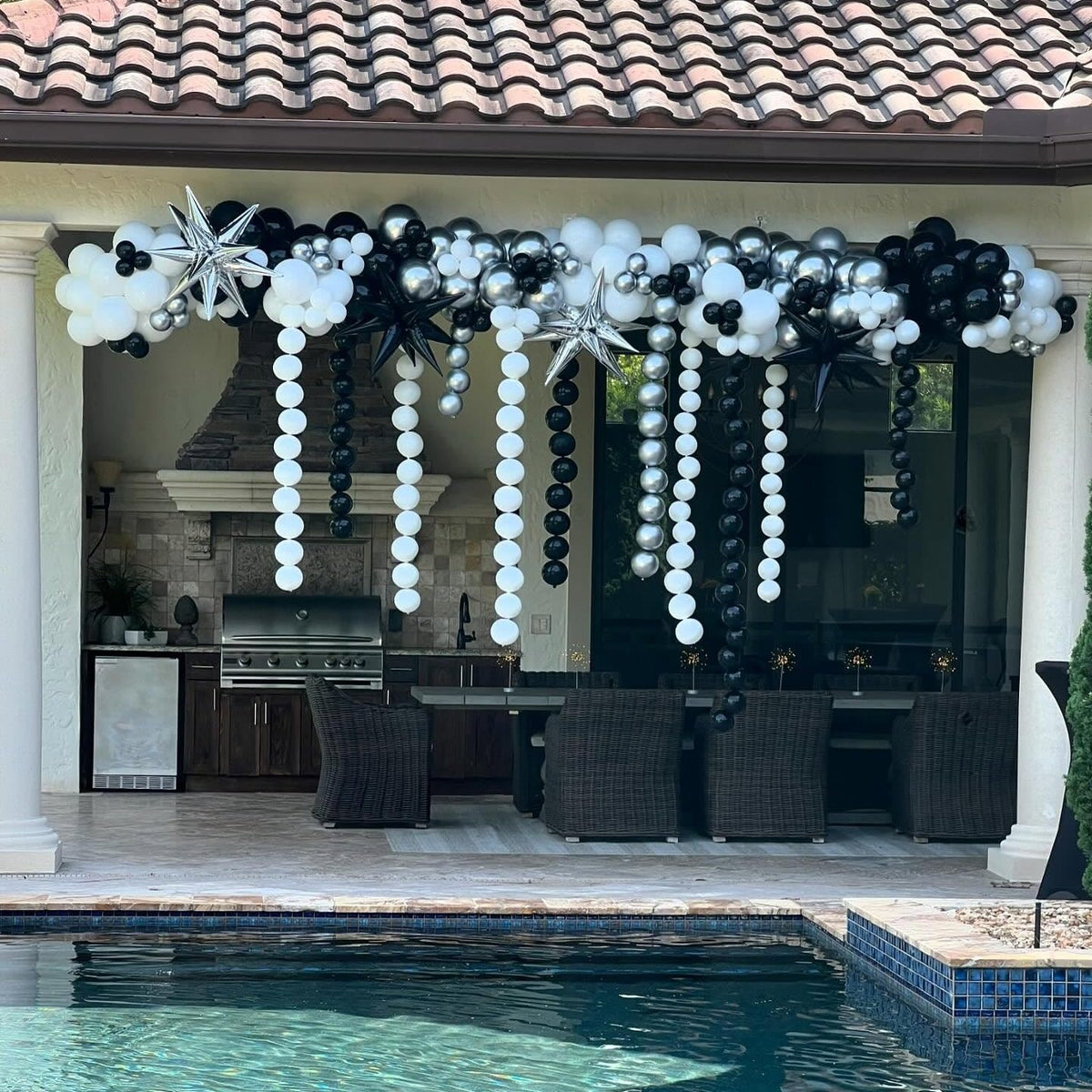 Black White and Gold Linking Balloons, 90PCS Black Gold and White Balloon Arch, Metallic Silver Quick Linked Connecting Balloon for Wedding Birthday Baby Shower Graduation New Year Party Decorations