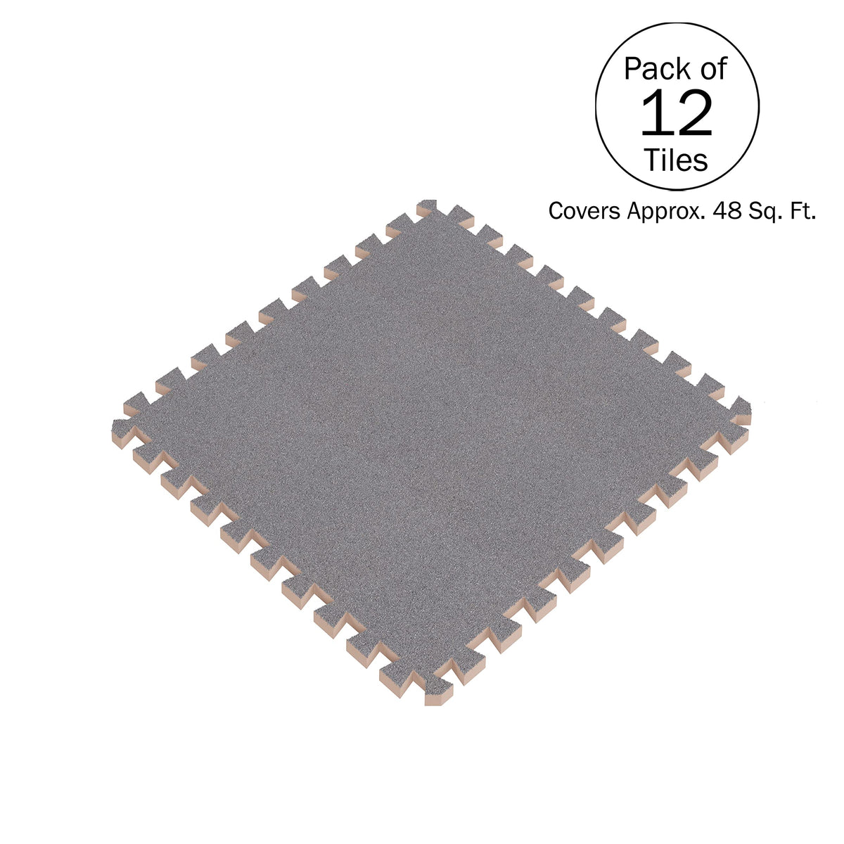 Foam Flooring Tiles - 12-Pack Interlocking EVA Foam Pieces - Non-Toxic Floor Padding for Playroom, Gym, or Basement by Stalwart (Gray)