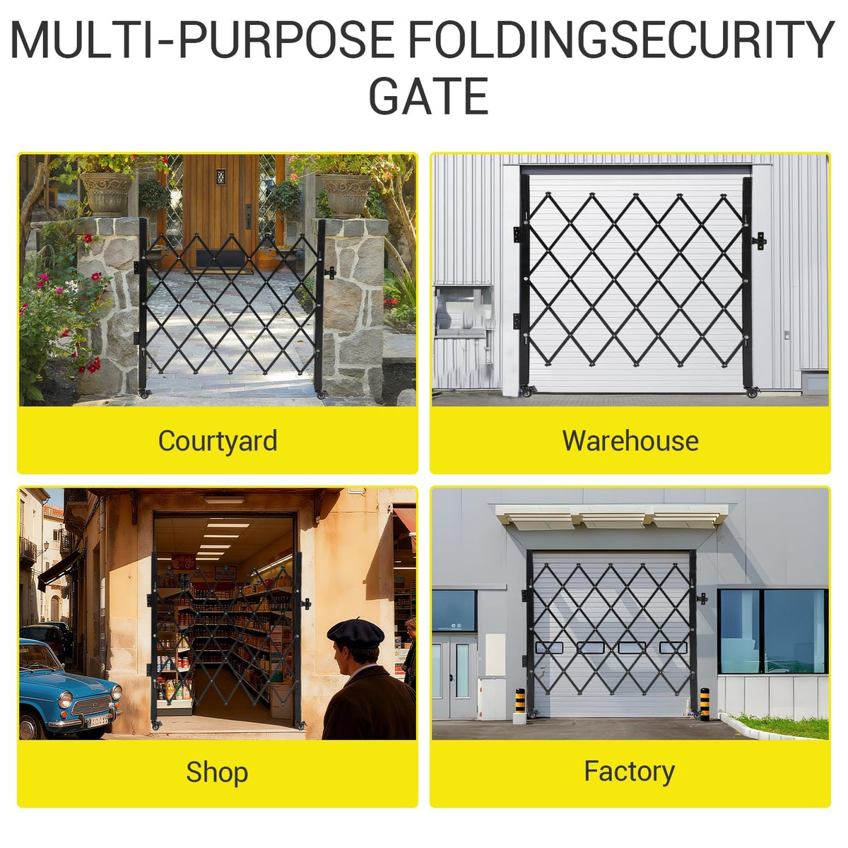 Single Expandable Gate, 64"H x 70"W Folding Security Door Gate, 360° Rolling Barricade Gate, Heavy-Duty Steel Outdoor Retractable Lockable Scissor Gates for Courtyards, Garages, Gardens, Pool