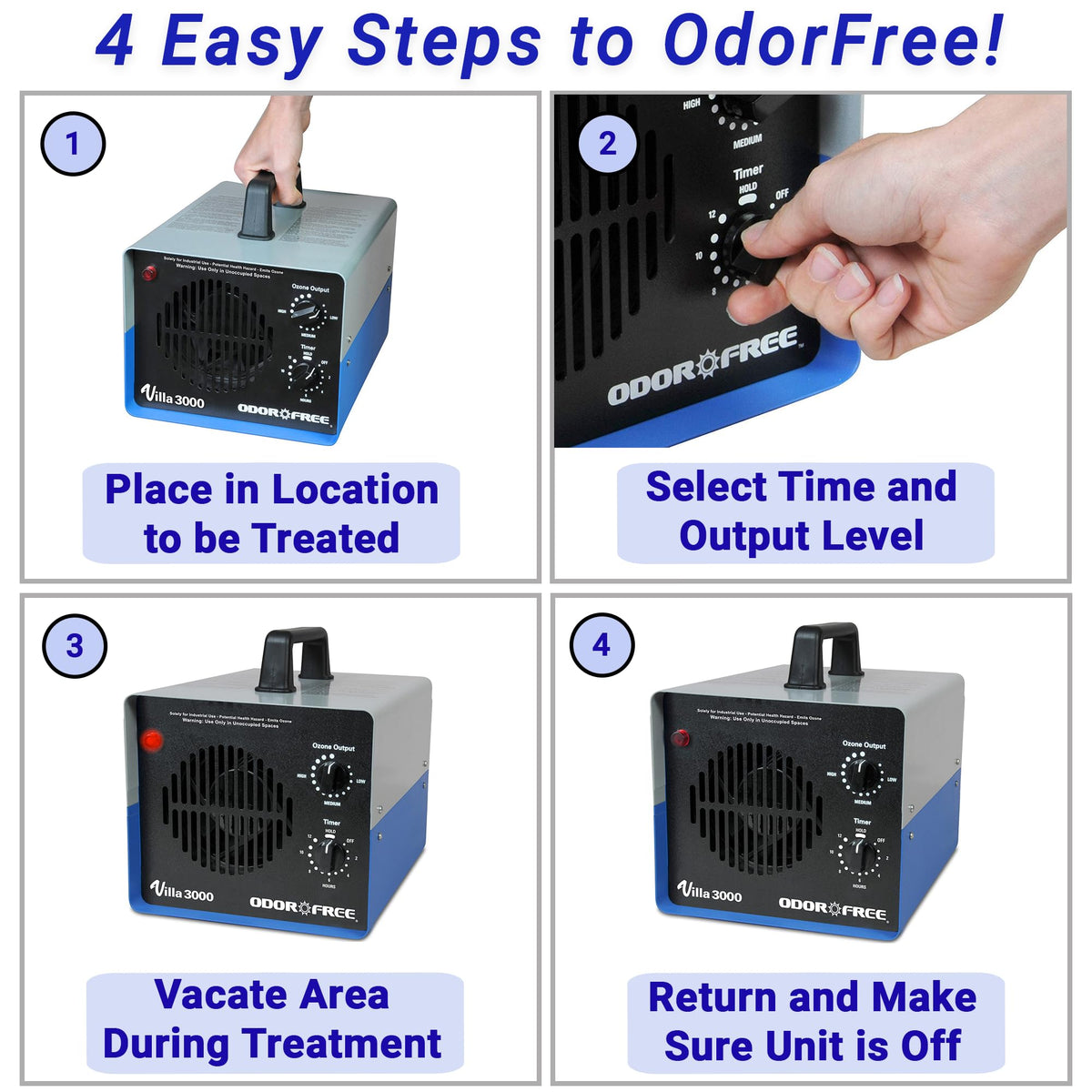 OdorFree Villa 3000 Ozone Generator for Eliminating Odors, permanently removing Tobacco, Pet and Musty Odors at their Source - Easily Treats Up To 3000 Sq Ft