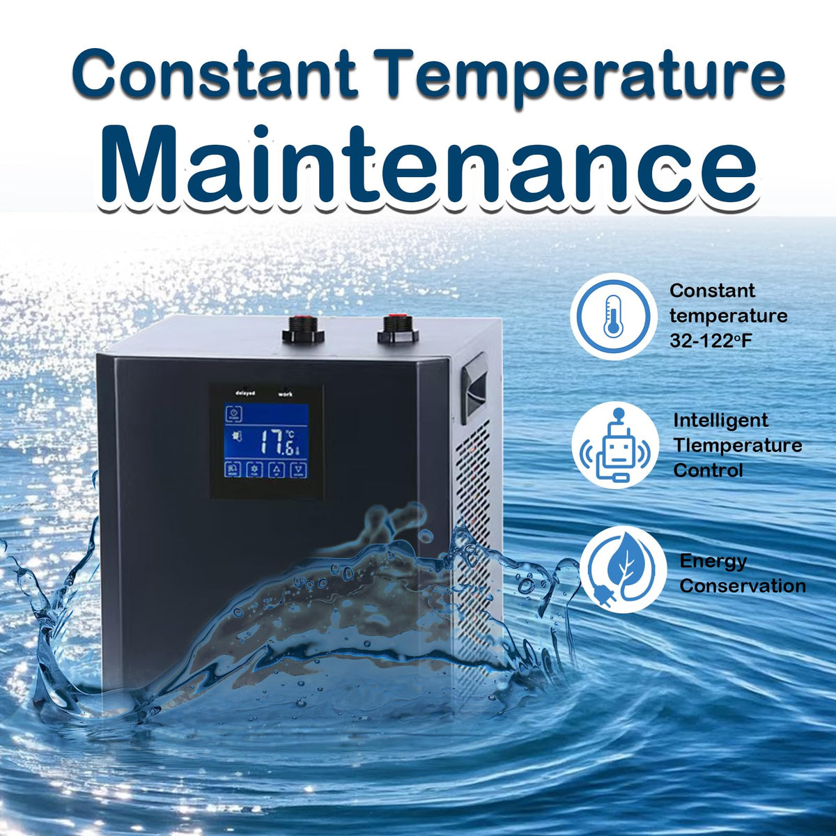 YAKUST 79 Gallon Aquarium Chiller, Fish Tank Chiller,1/3 HP Active Aqua Chiller for Axolotl, Aquarium Cooler with LED Display, Pipe, Water Pump, Remote Control