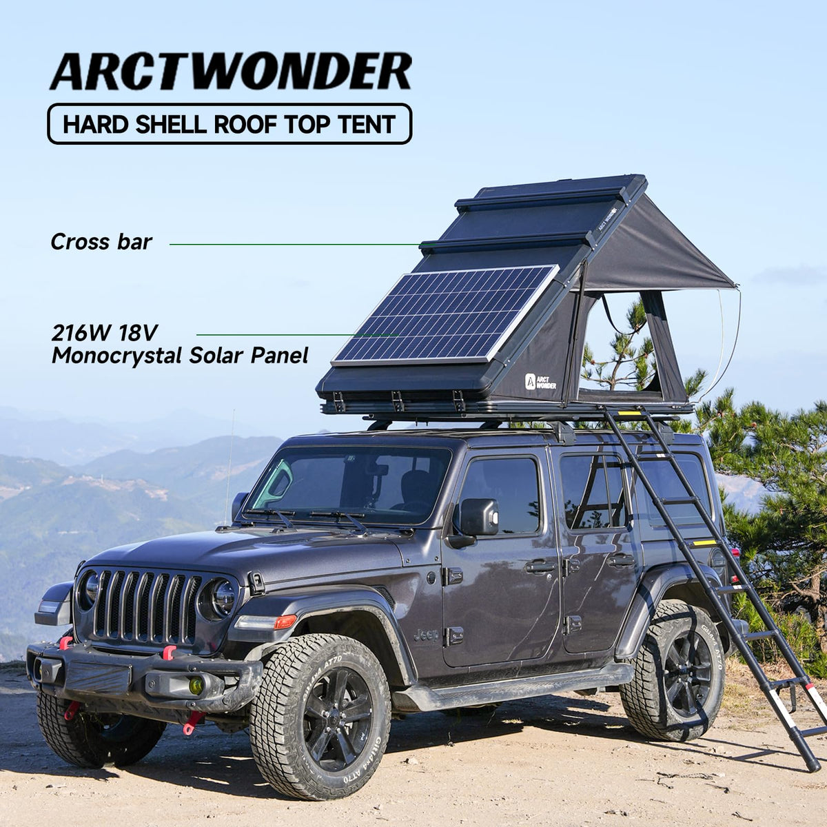 Rooftop Tent Hard Shell,Solar Panel Roof top Tent Hardshell, pop up Rooftop Camping for Jeep Truck Car SUV Van Wrangler.