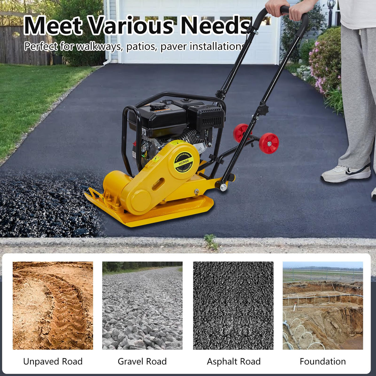 7HP Plate Compactor, Plate Compactor Tamper with 212cc Gas Engine 5,600 VPM, 4200 Lbs Force Vibratory Compaction Tamper with 22.1 x 15.9 Inch Plate for Walkways, Patios, Asphalts, Paver Landscaping