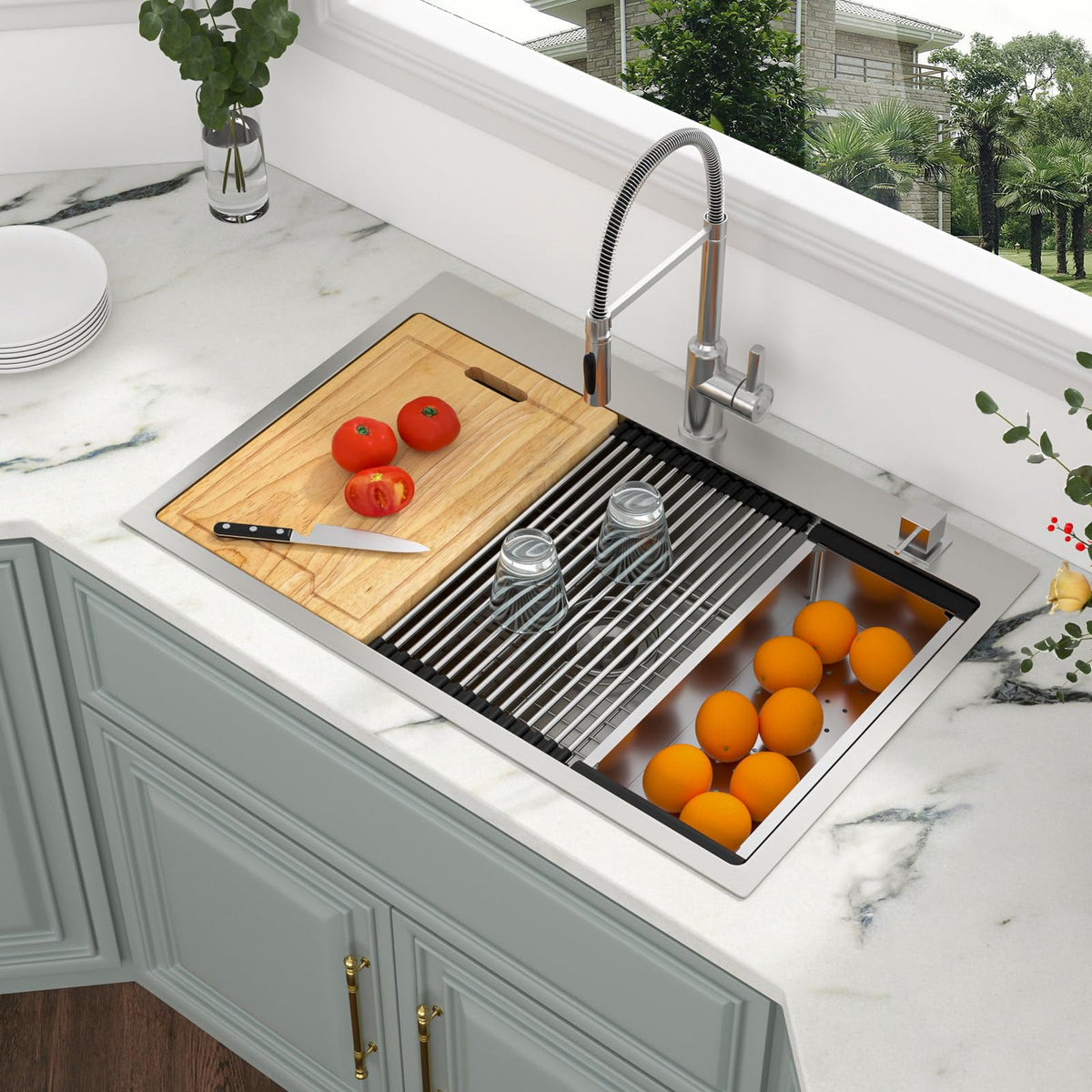 Kichae 33 Kitchen Sink Drop In - 33 x 22 Kitchen Sink Ledge Workstation Topmount Drop-In Single Bowl Stainless Steel 16 Gauge Single Bowl
