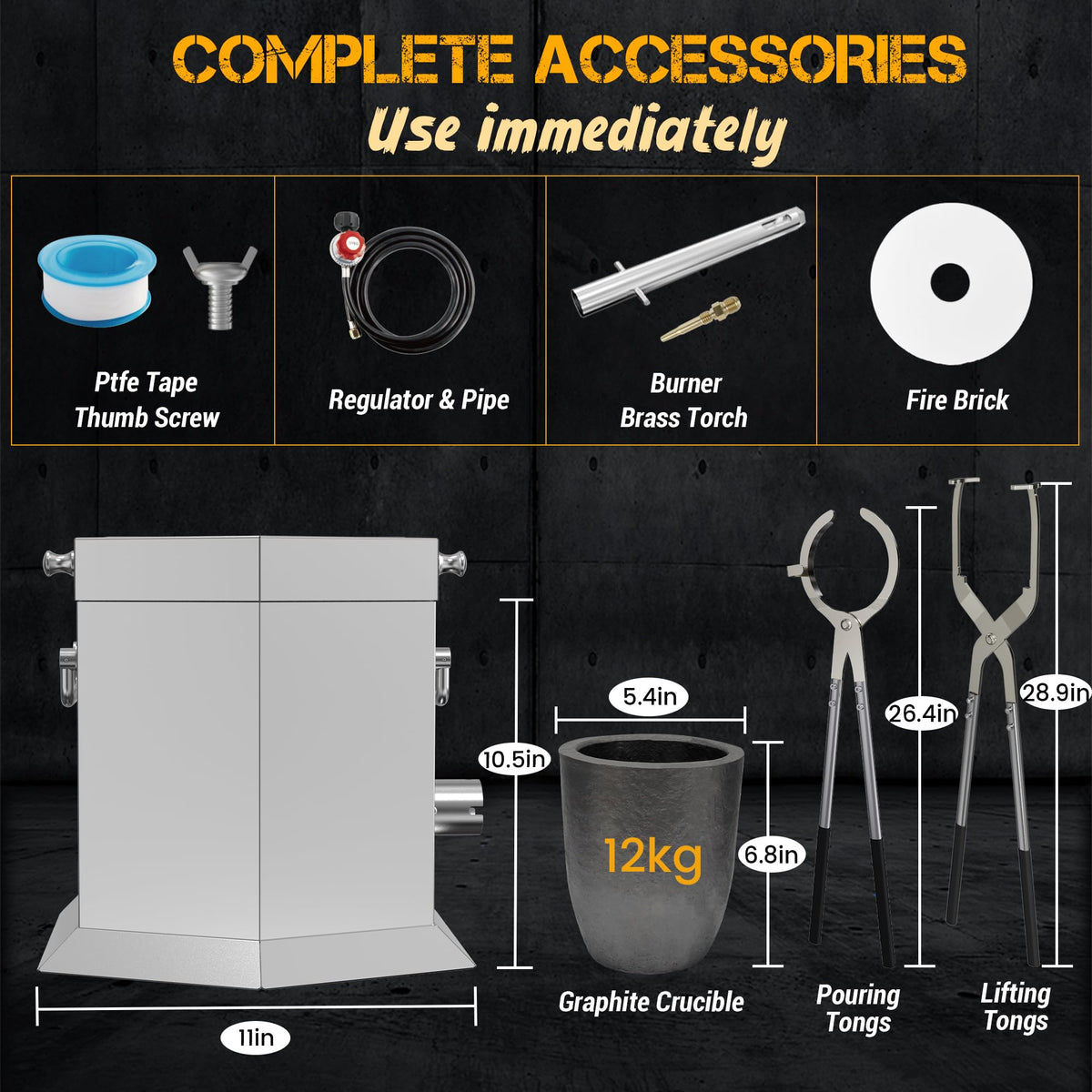 CANALHOUT 12KG/26.5lbs Propane Melting Furnace Kit with Two Tongs and Crucible, All New Kiln Metal Foundry Furnace Smelting Gold Silver Copper Aluminum, Metal Recycle Home Smelting Casting Tool