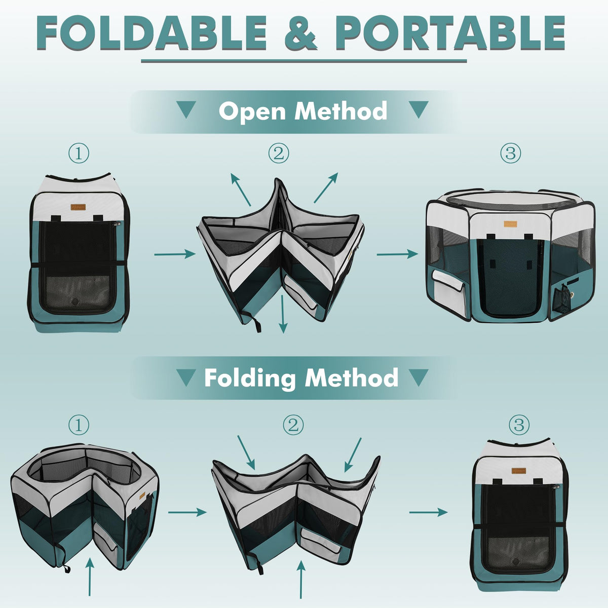 Dog Playpen, Portable Pet Play Pen for Cat, Puppies, Rabbits, Chickens, Foldable Large-Capacity Pet Tent for Indoor/Outdoor Travel Camping (Size XL Without Carry Bag)