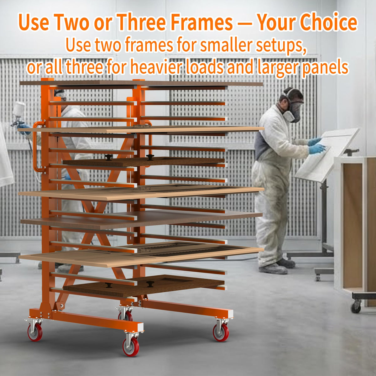 Vazcor Paint Drying Rack for Cabinet Doors, 15-Level Heavy Duty Rolling Paint Rack, Expandable Woodworking Drying Rack for Trim & Panels, Reinforced 2.0mm Steel Frame with 5" Casters