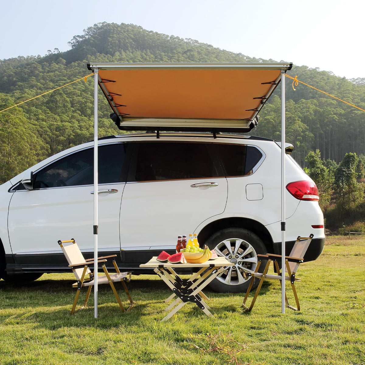 VEVOR Vehicle Awning 6.6'x8.2' Roof Rack Pull-Out Sun Shade UV50+ PU3000mm, Retractable Weatherproof 4x4 Side Awning for SUV Outdoor Camping & Overland (Hardware Included), w/Waterproof Storage Bag