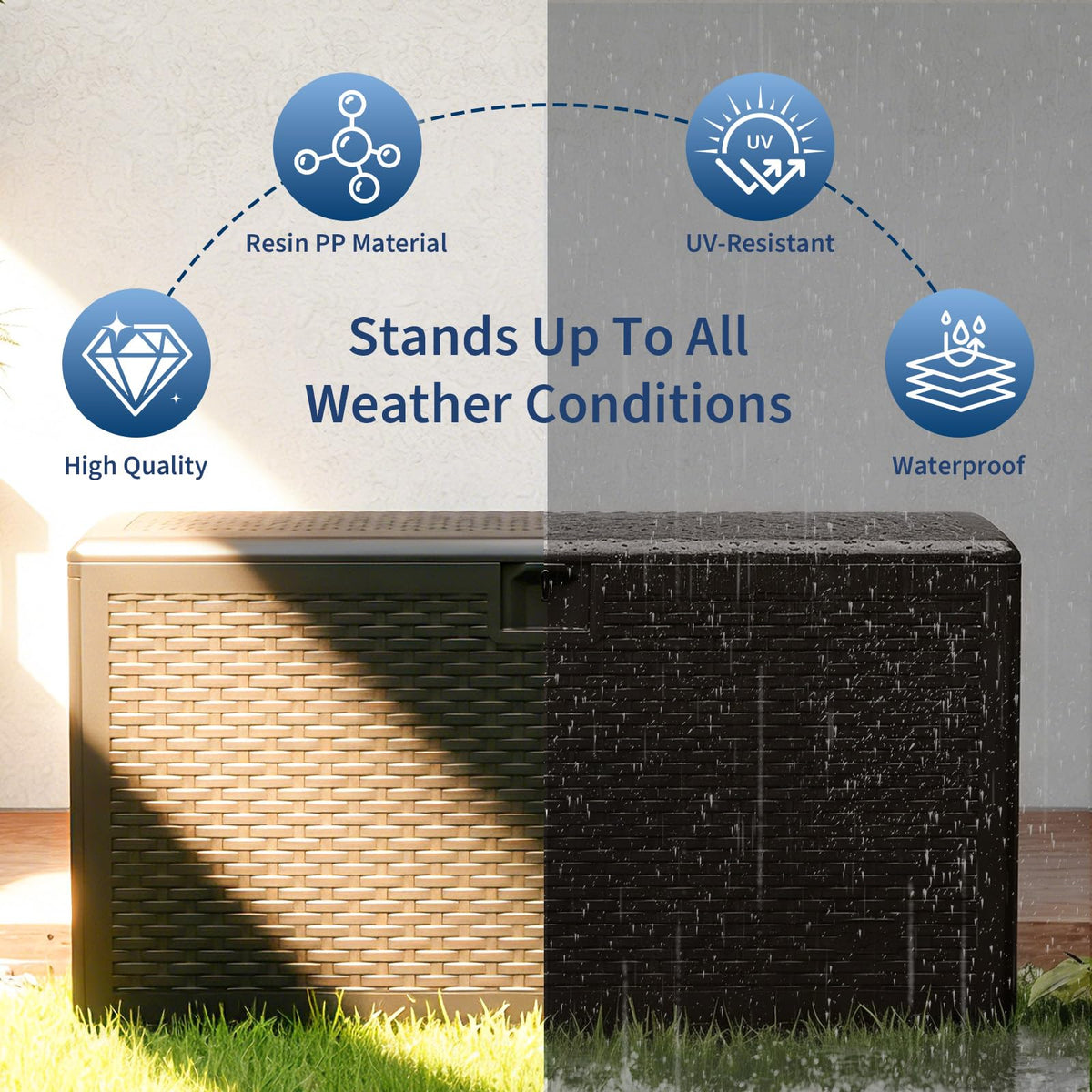 99 Gallon Waterproof Large Resin Deck Box Indoor Outdoor, Lockable Storage Container for Patio Furniture Cushions, Throw Pillows, Garden Tools, and Pool Floats, Brown