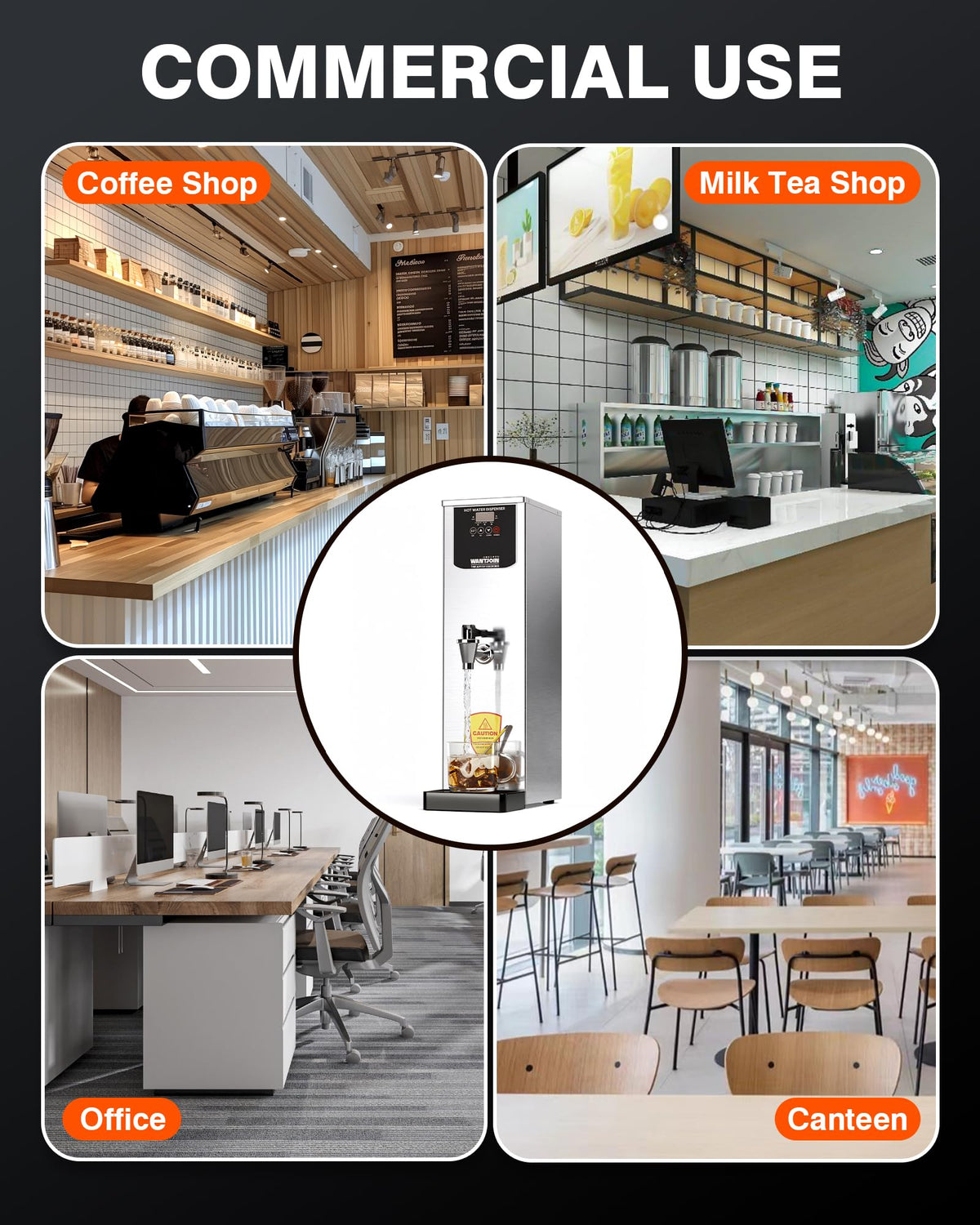 WantJoin Hot Water Dispenser - Commercial Water Boiler 35L(9.2 GAL)/H Step-Heating Adjustable Temperature Control 32°F - 212°F for Coffee Boba Tea Shop Office, Silver