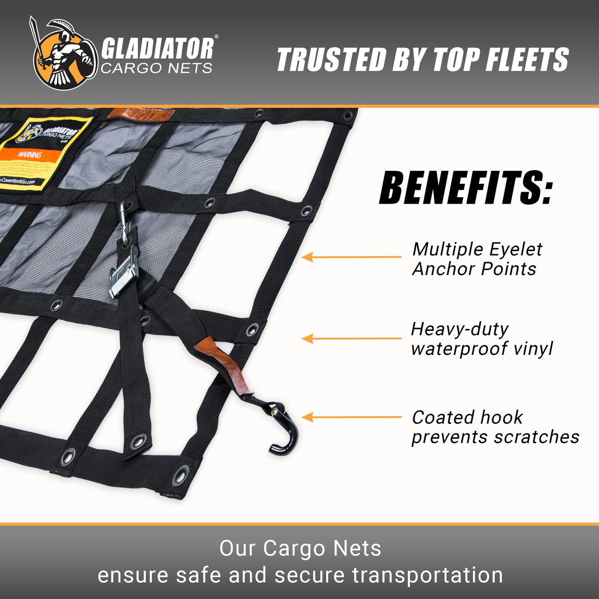 Gladiator Cargo Nets - Heavy Duty Truck Cargo Net - Extra Large- Perfect forTrailer, Boat, dumsters, Camping, Hunting, (XGN-100) 10' x 12' ft.