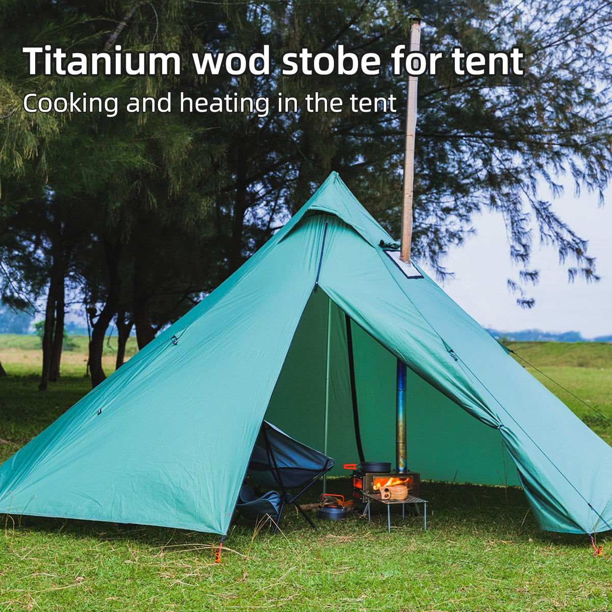 Trekrevive Magma Mini Titanium Tent Stove with Removable Oven, Secondary Air Intake, Lightweight and Portable, Titanium Camping Stove Used for Backpacking, Tent Heating, Cooking Baking