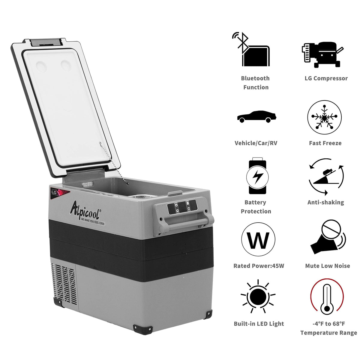 Alpicool LGCF55 Portable Refrigerator 12 Volt Car Freezer 52 Quart Mini Fridge Freezer (-4℉~68℉) for Truck, RV, Vehicle, Travel, Outdoor -12/24V DC