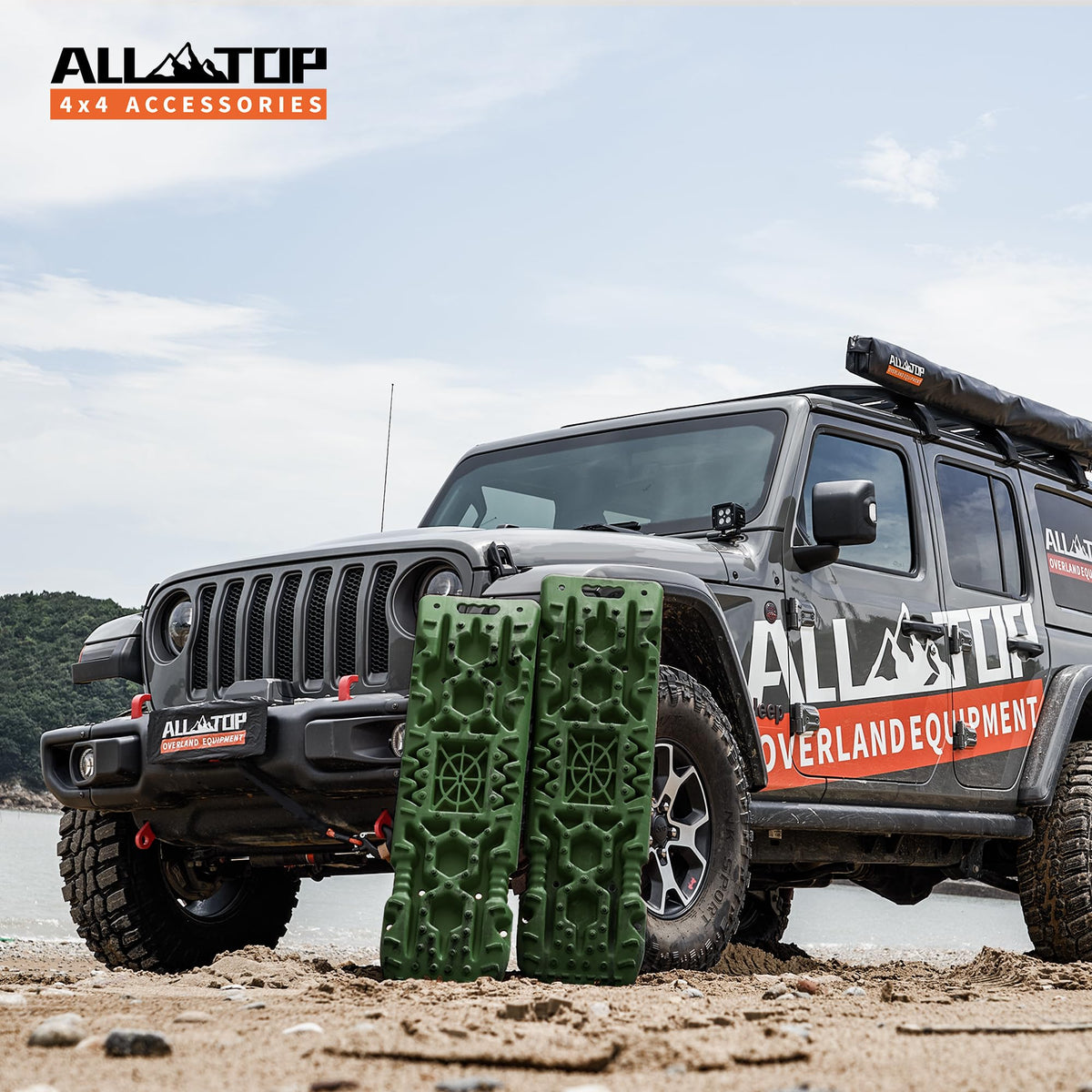 ALL-TOP Traction Boards with Build-in Jack Base, 2PCS Recovery Boards & Mounting Kit for Overlanding (4th Gen, Army Green)