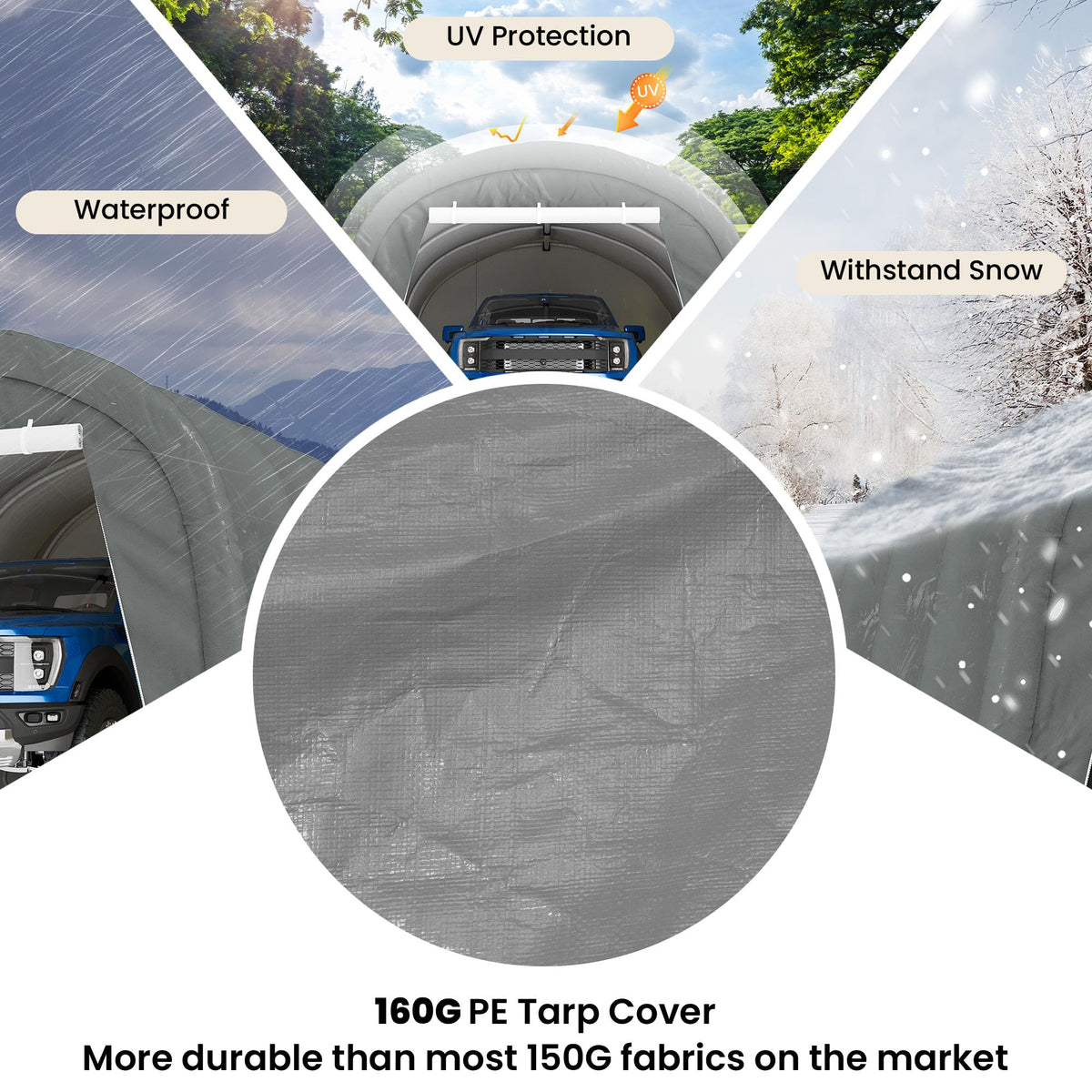 COSIEST 13'×20' Storage Shelter Outdoor Round Carport, Heavy-Duty Garage Canopy with Dual Roll-Up Doors Weatherproof PE Cover, Multi-Purpose Vehicle/Tractor Shed for Backyard/Driveway/Farm(Gray)