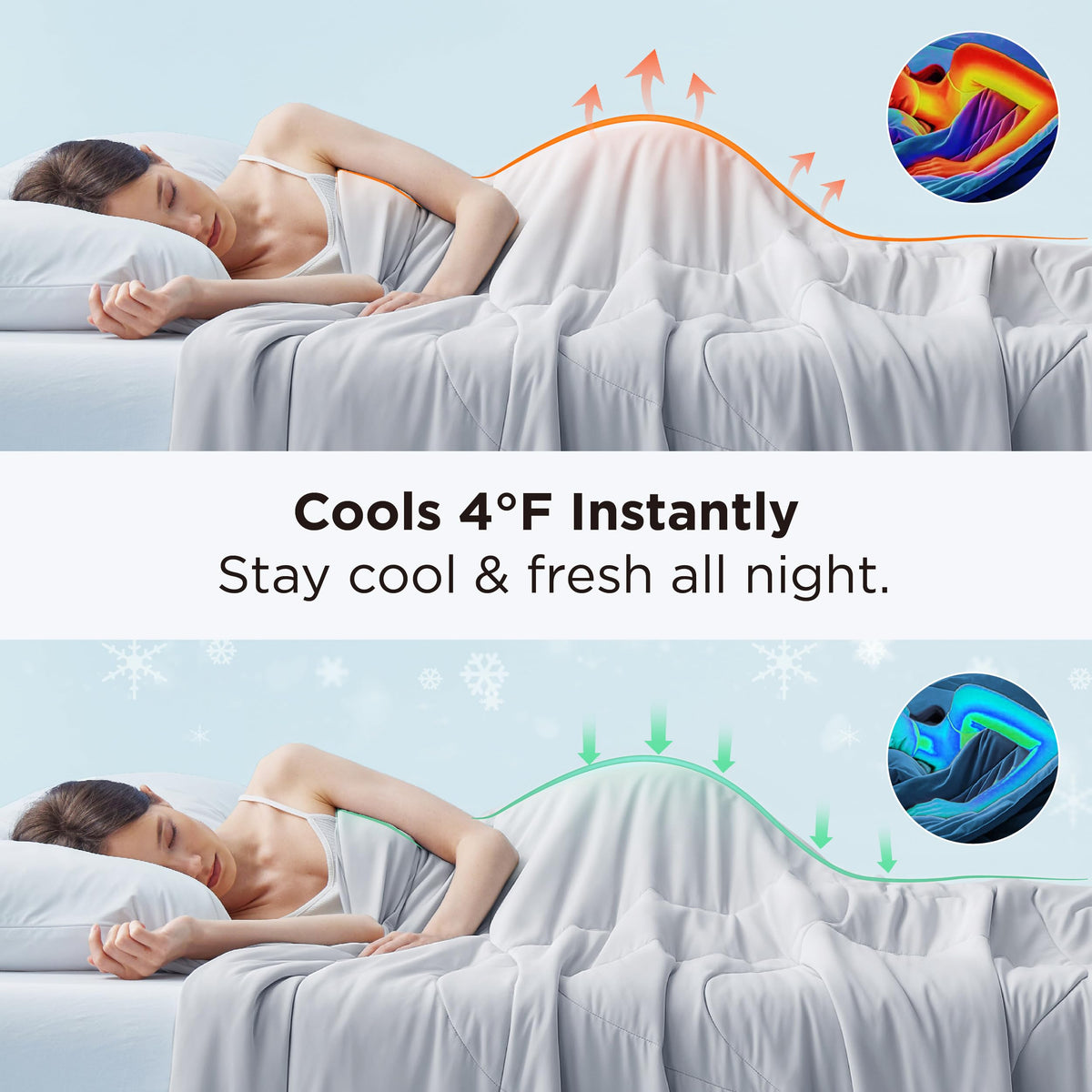 Bedsure Cooling Comforter Bundle Cooling Pillow Cases for Hot Sleepers with Dual-Sided Cool Tech, 2 Pack HA & Ceramides Infused Silky Cooling Pillowcases Soft for Skin & Hair, Grey, Twin & Standard
