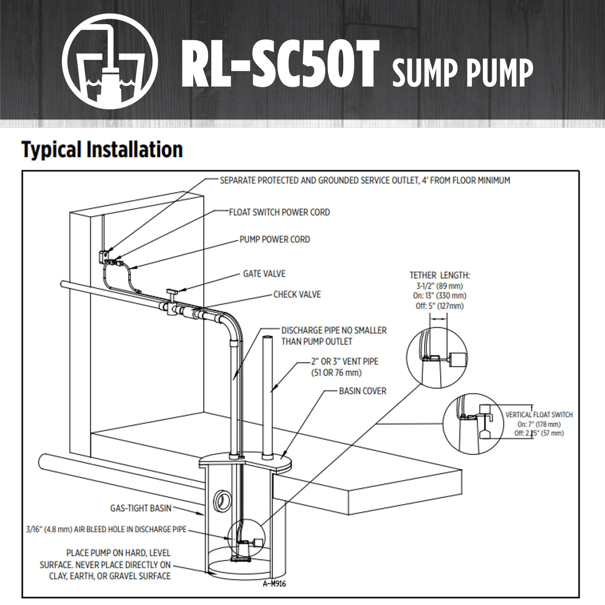 Red Lion RL-SC50T 115-Volt, 1/2 HP, 4300 GPH Cast Iron Sump Pump with Tethered Float Switch, 10-Ft. Cord, Red, 14942746