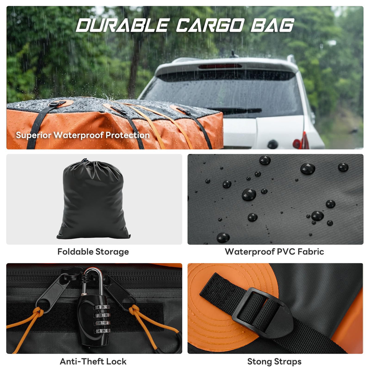 KMFurnila Folding Hitch Mount Cargo Carrier, 60.1" x 20" x 6" Steel Rack with 500 lbs Capacity, Includes Waterproof Bag, Cargo Net, Combination Lock, Straps and Hitch Stabilizer