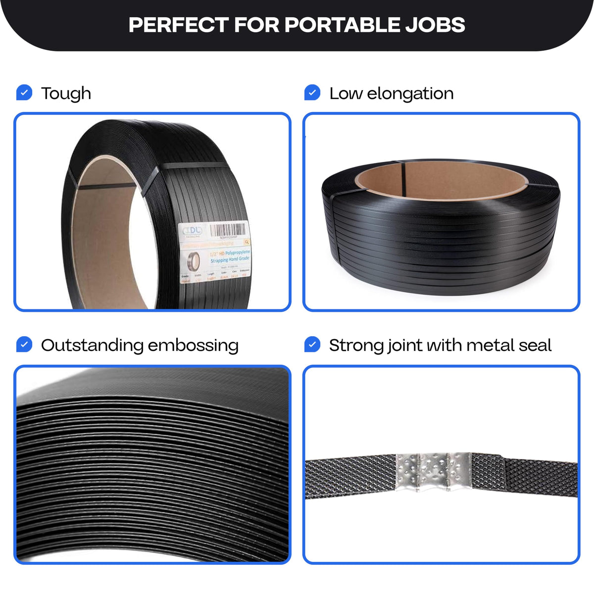 IDL Packaging 1/2" x 9000' Hand Grade Polypropylene (PP) Strapping Roll of 16" x 6" Core Size, 300 lbs Break Strength - Lightweight and Affordable Poly Banding - Elastic and Flexible Packing Straps