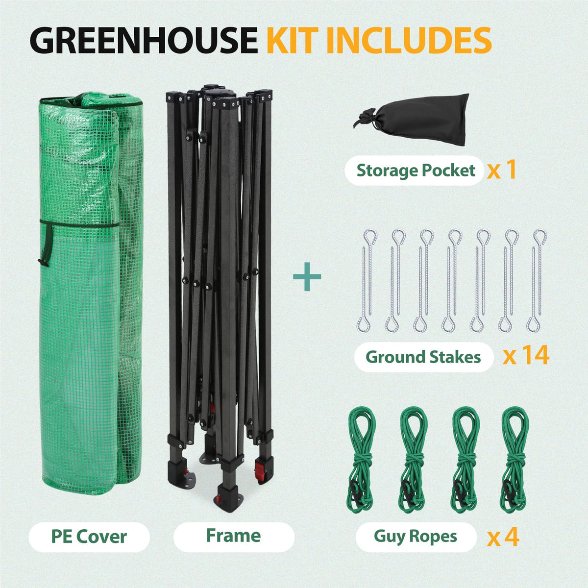 EAGLE PEAK 8x6 Portable Walk in Greenhouse, Pop Up Indoor Outdoor Greenhouse, Green House Kit with Zippered Roll-Up Doors and Windows, PE Cover, Clear/Green