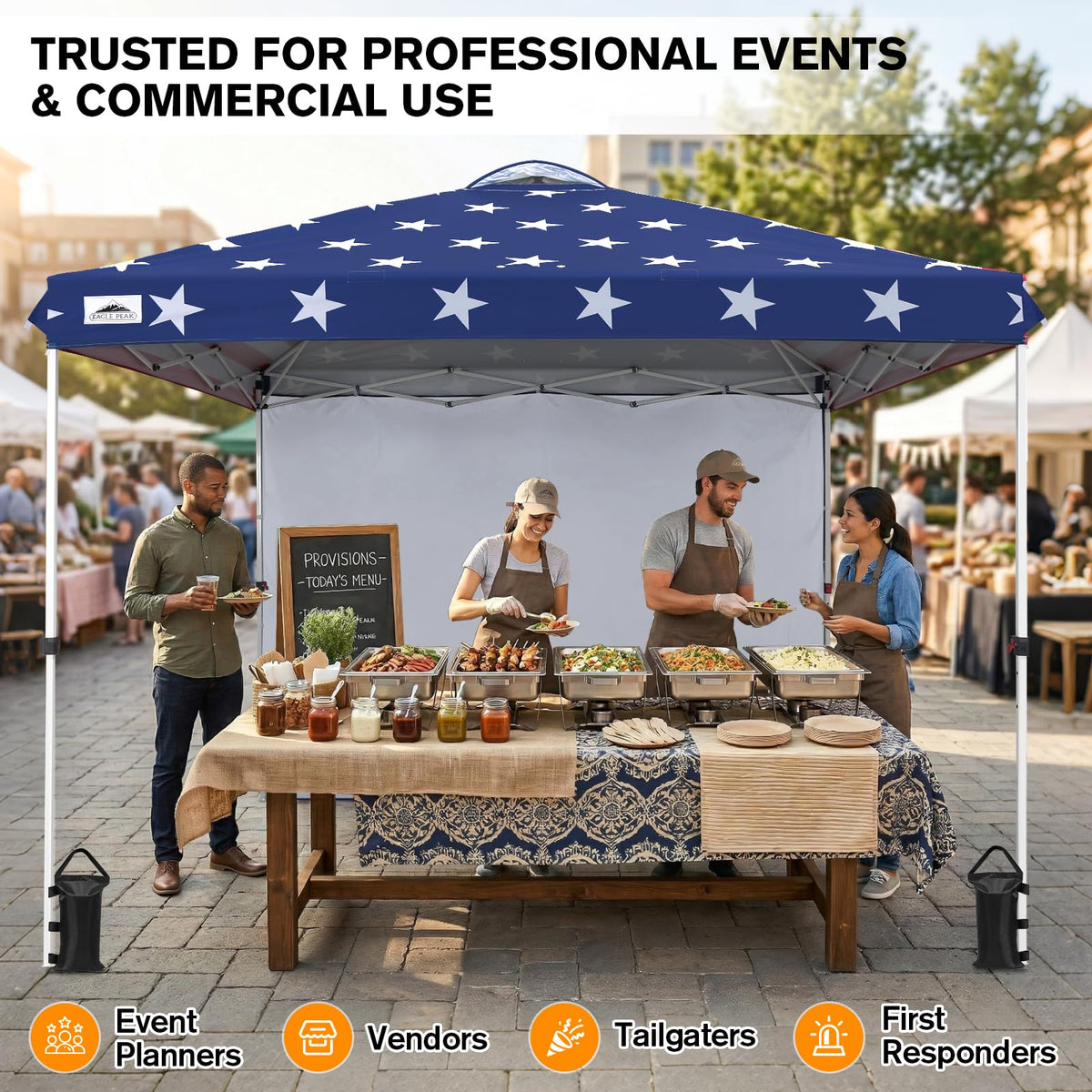 EAGLE PEAK Commercial 10x10 Pop Up Canopy Tent and Outdoor Folding Camping Table Bundle