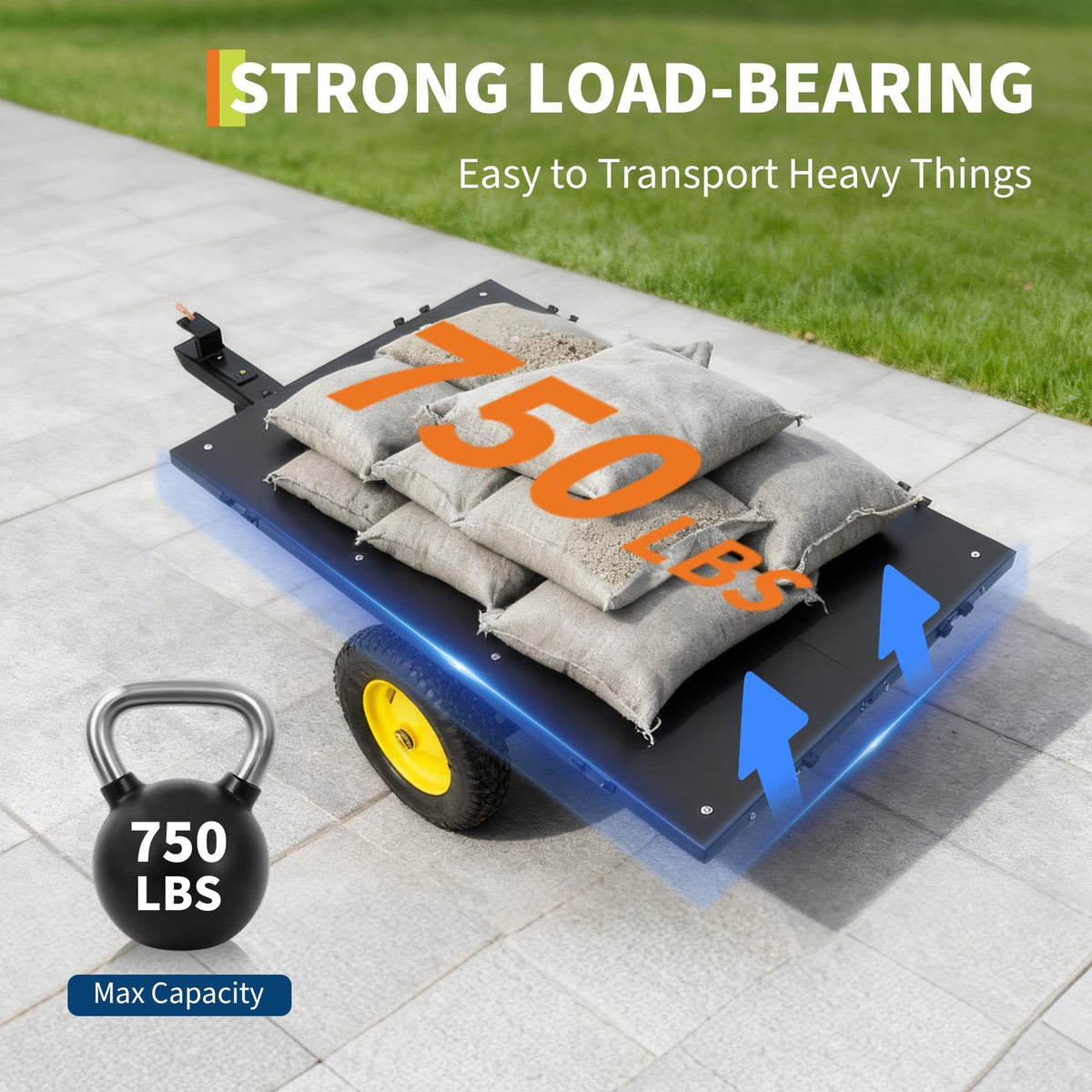 Heavy Duty ATV Trailer Tow Behind Dump Cart, 17 Cu.Ft. 750lbs Capacity, Pull Behind Steel Yard Wagon Dump Trailer for Tractor Lawn Mower Garden