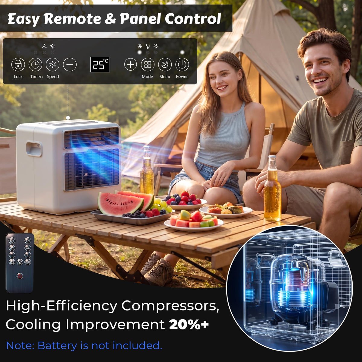 Disaenvir Tent Air Conditioner - Portable Air Conditioner 3300BTU, Compact Air Cooler AC Unit, 24 Hours Timer, Safety Lock, 3 Modes for Tent, Camping, RV, Truck, 110v Plug in, No Battery (White)