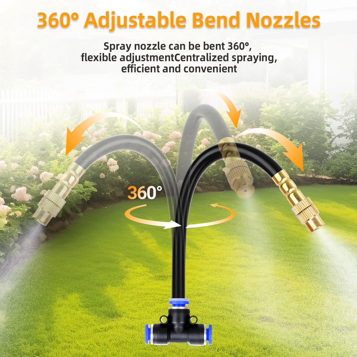 50FT Drip Irrigation System, 2026 Upgrade Garden Watering Kit with 12pcs 360° Adjustable Copper Nozzles, Automatic Atomizing Sprinkler System for Raised Beds, Lawn, Greenhouse, Outdoor Plants (50 ft)