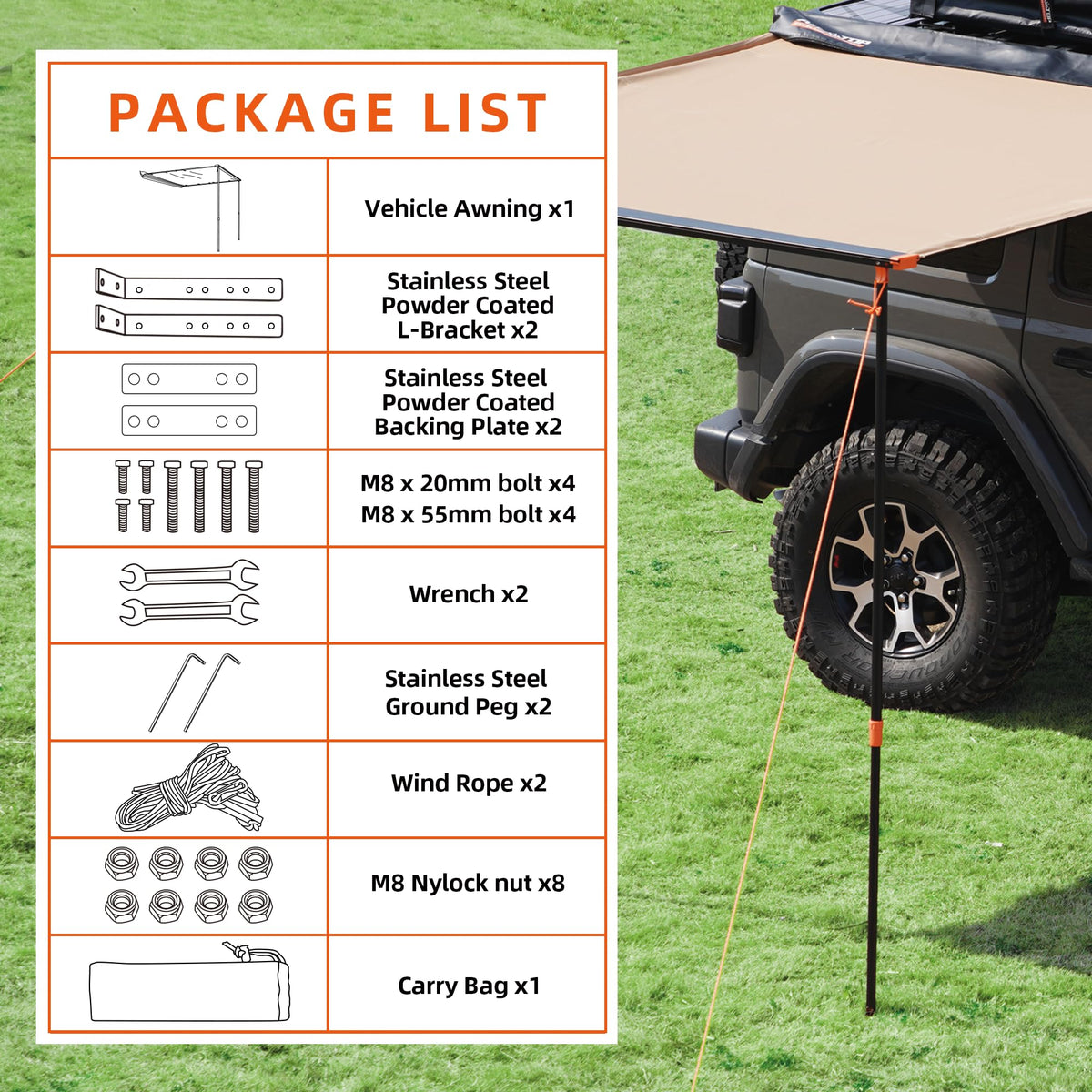 ALL-TOP Vehicle Awning 8.2'x10' Roof Rack Pull-Out Sun Shade UV50+, Weatherproof 4x4 Side Awning for Camping & Overland (Hardware Included)