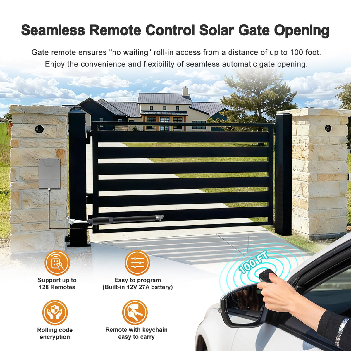 Gyxel C01-L Smart Automatic Gate Opener Kit, App Compatible Single Swing Gate Opener-Up to 14ft Long or 440lb, Electric Gate Opener for Driveway Single Swing Gate with Long-Range Gate Remote and More