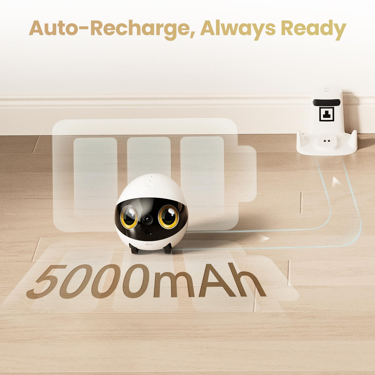 Enabot EBO Air 2S FamilyBot Home Robot Camera: 2.5K Indoor Pet Cam, Movable Robot Camera, 2-Way Video, Auto-Recharge, Long Battery Life, Custom Facial Image, Night Vision
