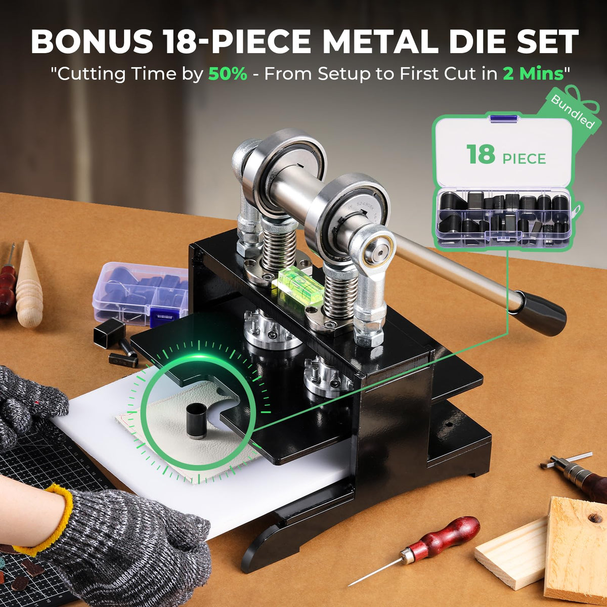 Flyrivergo Leather Cutting Machine, 7.87 x 7.87in Embossing Plate Manual Die Cutter Stamping Machine 1.0 Ton Force, Adjustable Pressure Stroke, Ideal for Multiple Materials and Leathercraft Projects