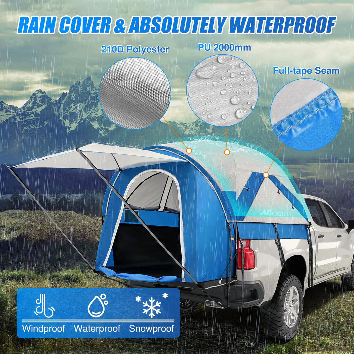 Nilight Truck Bed Tent 5.0-5.5FT Pickup Truck Tents with Removable Awning Waterproof PU2000mm Double Layer Rainfly Storage Bag 2-Person Sleeping Tailgate Bed Tents for Camping Travel Outdoor,Blue Grey