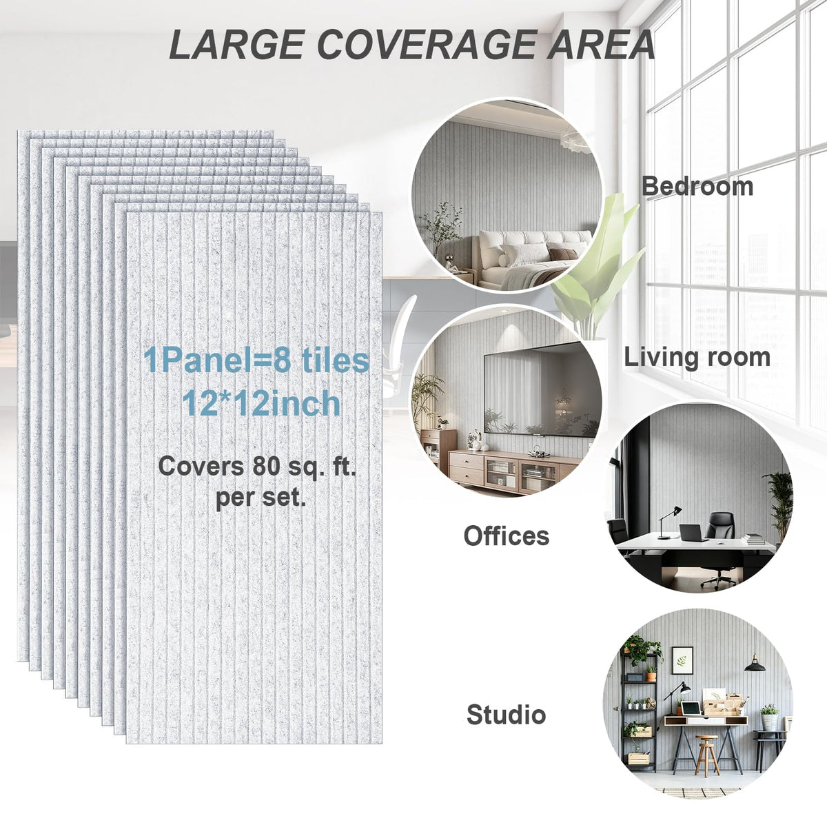 10 Pack Large Acoustic Panels, 48 x 24 Inch High Density Soundproof Panel for Walls, Self-Adhesive Sound Proof Panels for Recording Studio, Home, Office, Theater(Grey)