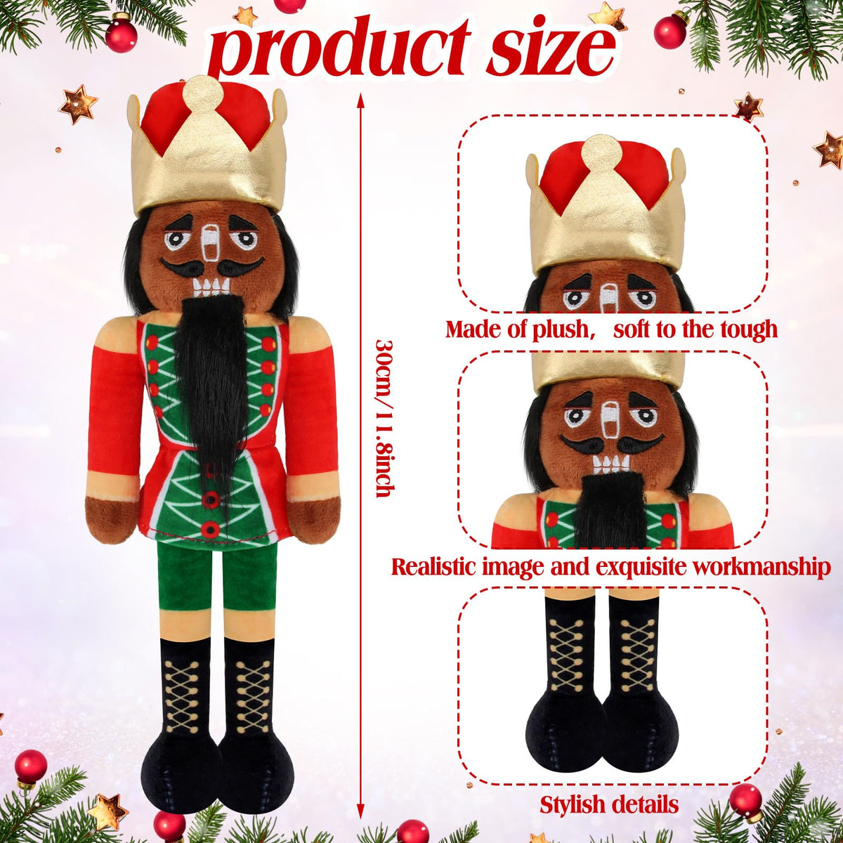 Lunmon 12 Inch Black Nutcracker Stuffed Plush Doll African American Nutcracker Christmas Decorations for Christmas Xmas Holiday Gifts Home Office Table Mantel Centerpieces Party Supplies