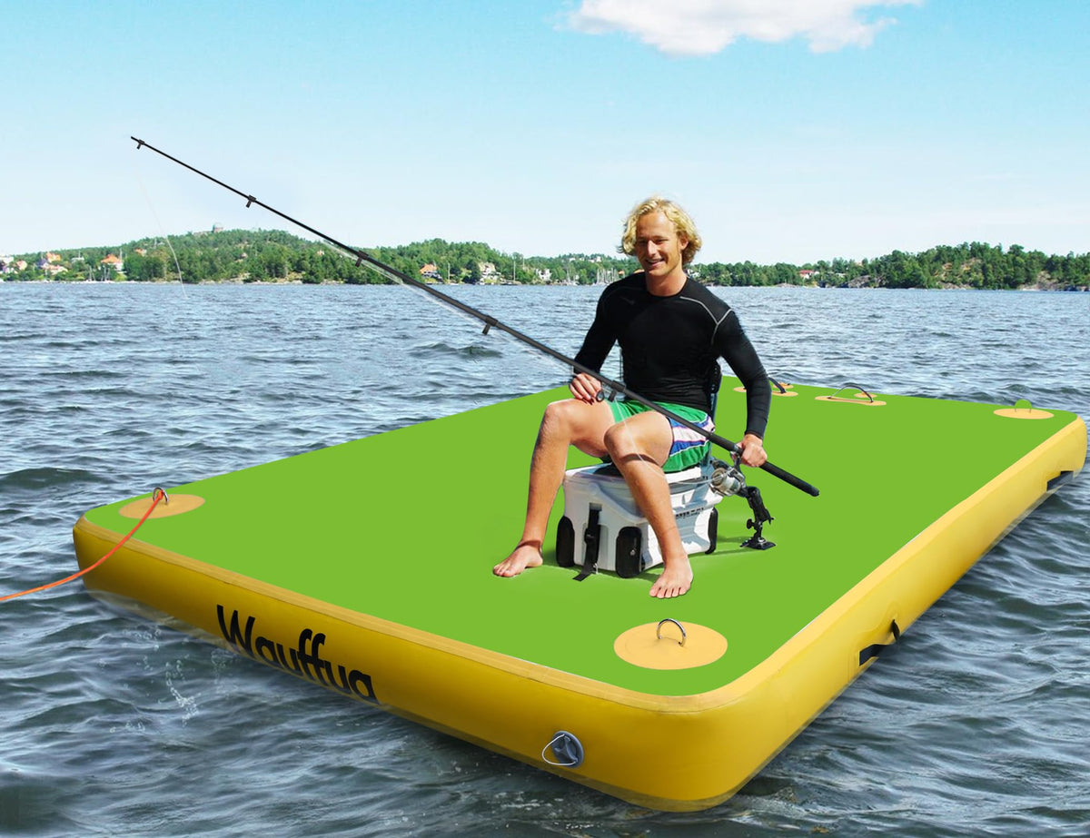 Wauffua Inflatable Floating Dock for Lakes, Thick and Extra Wide Lake Floats for Adults, Non-Slip Air Dock Platform with Portable Carrying Bag, Floating Platform Island for Pool Beach Ocean