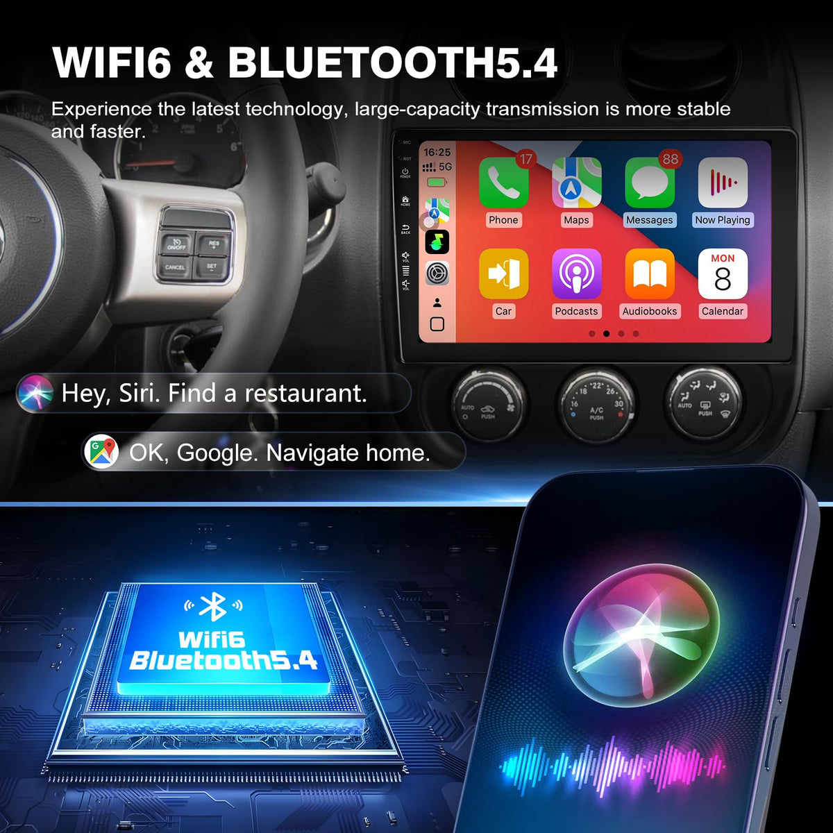Car Radio Stereo for Jeep Compass Patriot 2010-2016,10" Android 13 Touchscreen Head Unit,Wireless CarPlay & Android Auto,GPS Navigation,HD Backup Camera,Mirror Link,WiFi 6,Bluetooth 5.4,FM,SWC