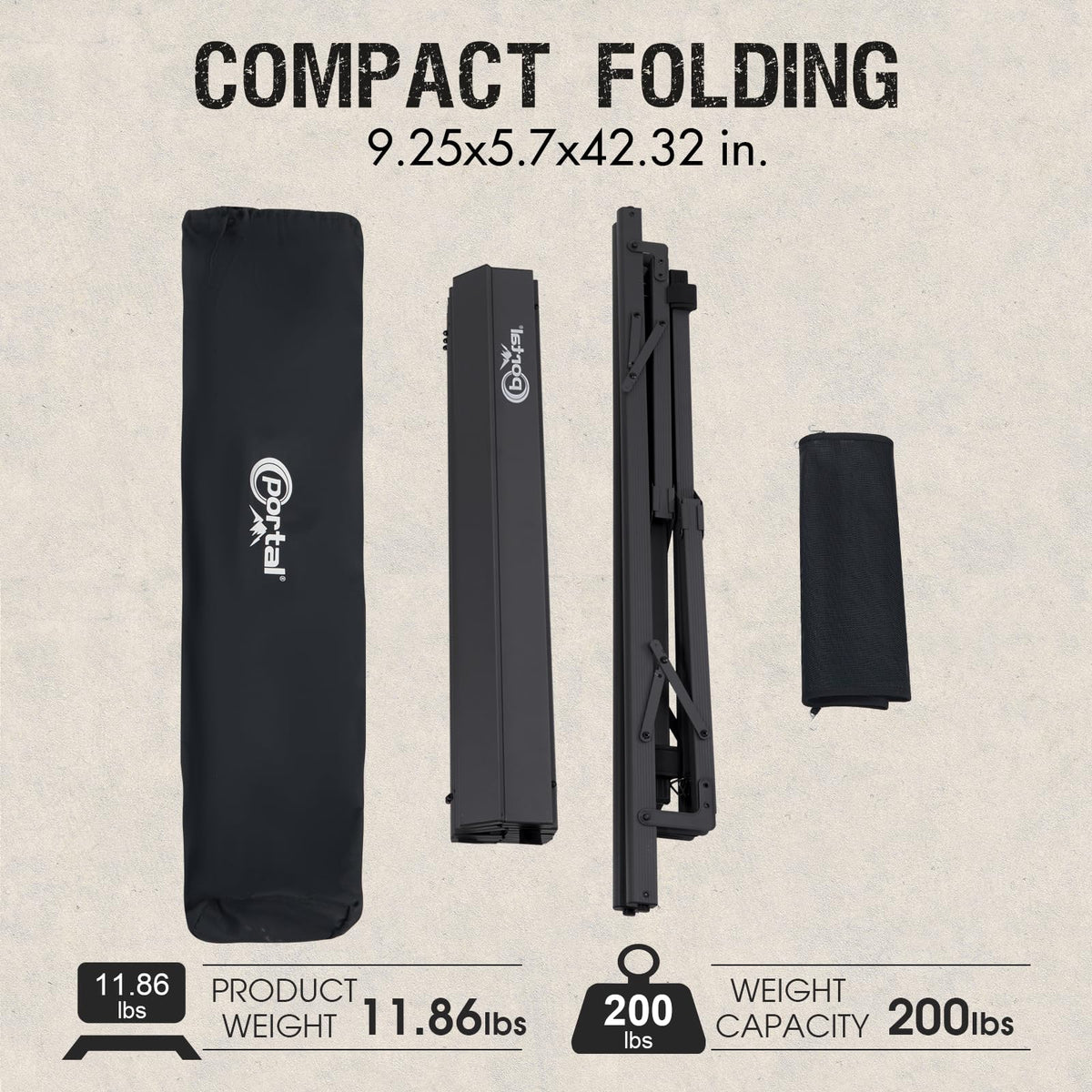PORTAL Folding Outdoor Camping Table with Adjustable Height, Aluminum Roll-Up Top and Carry Bag, Big Large Portable Tables for Picnic, BBQ and Tailgating, Dark Gray