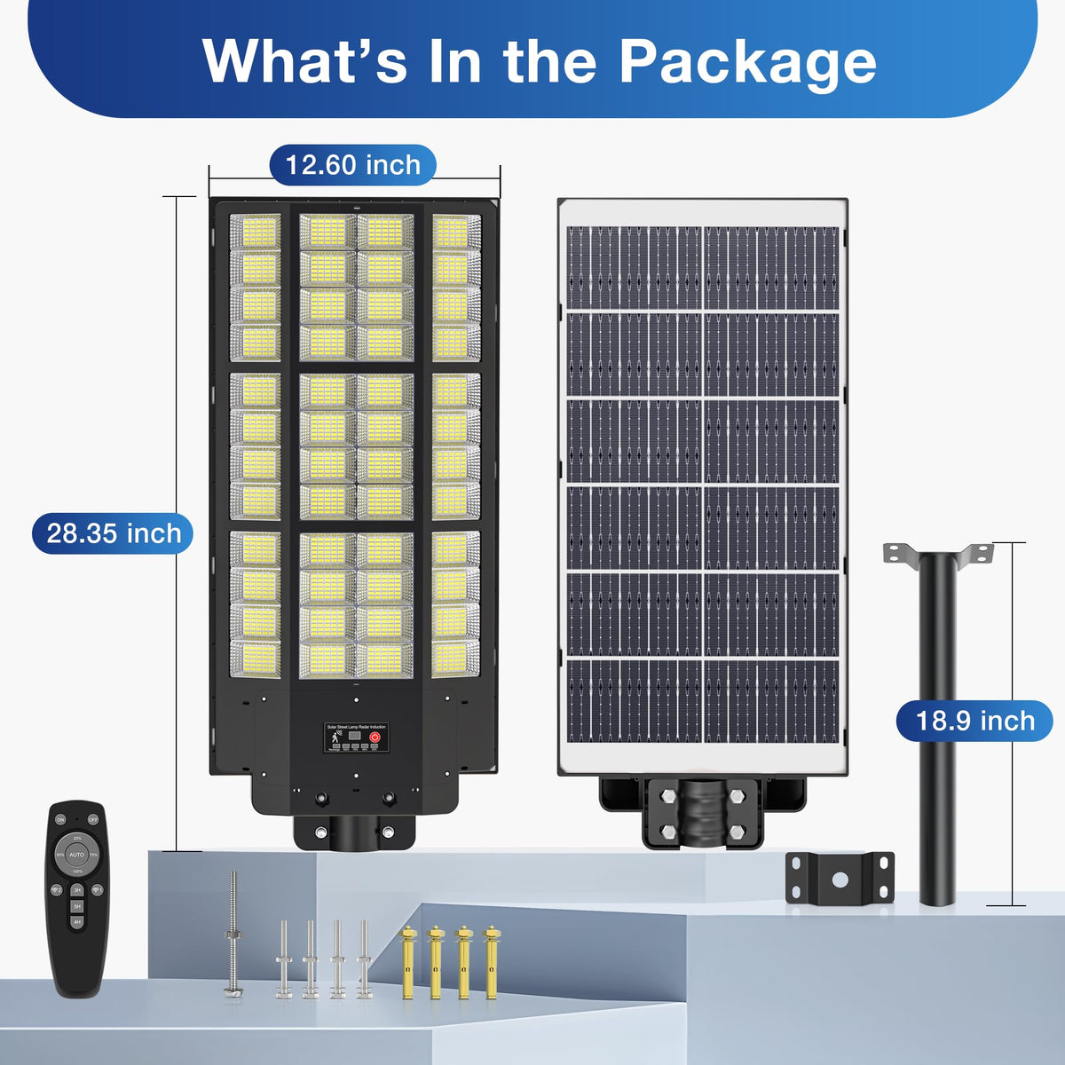 WYWNA 15000W Solar Street Light - 7000K Solar Lights Outdoor Dusk to Dawn, Solar Flood Lights Outdoor with Motion Sensor, Wide Angle IP66 Waterproof with Remote Control