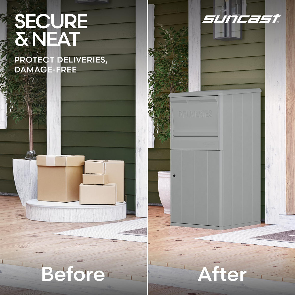 Suncast 33.5-Gallon Capacity Package Delivery Box, Parcel Drop Box with Lock, Weather Resistant Outdoor Storage Solution for Secure Package Deliveries, Made in USA
