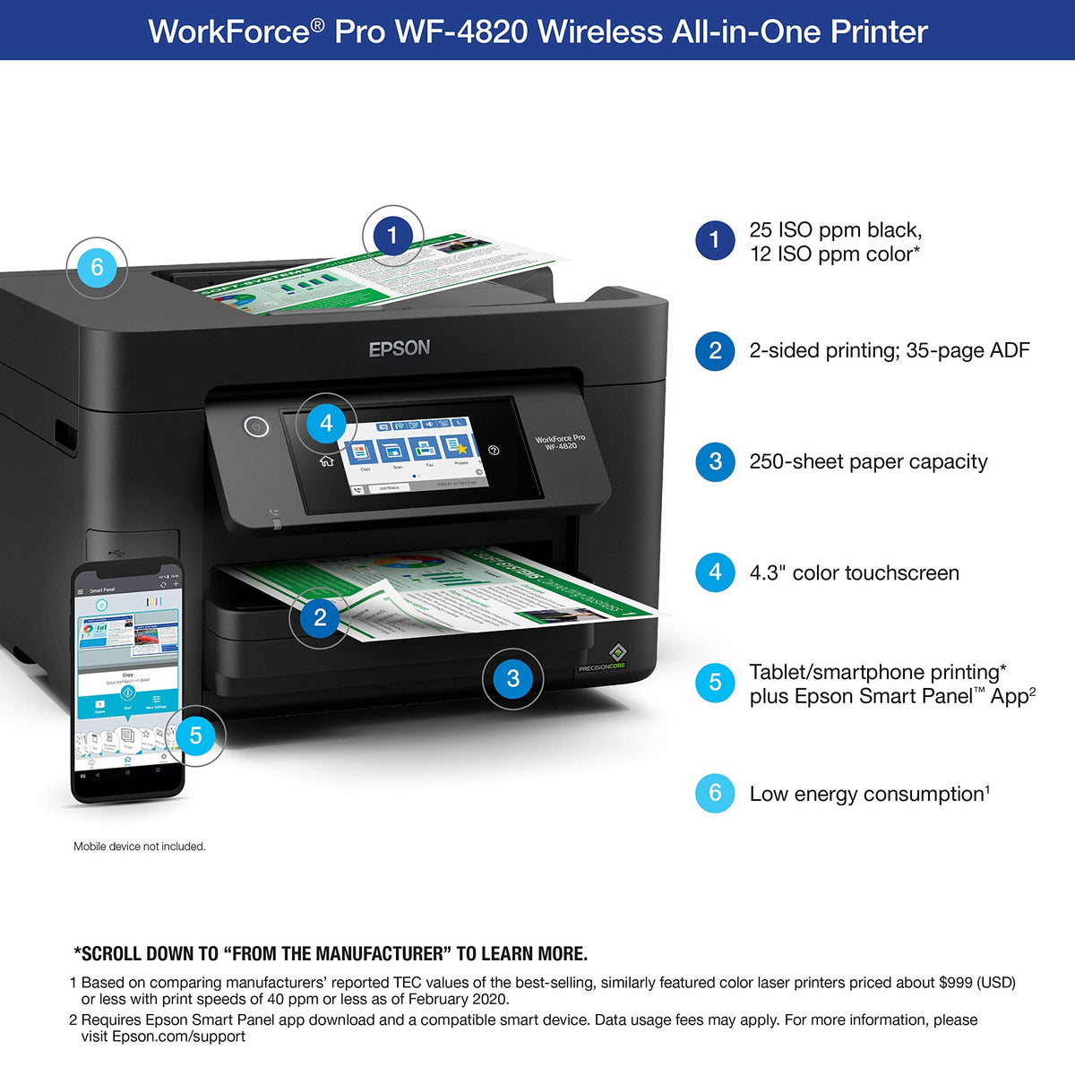 Epson® Workforce® Pro WF-4820 Wireless Color Inkjet All-In-One Printer, Black, Large