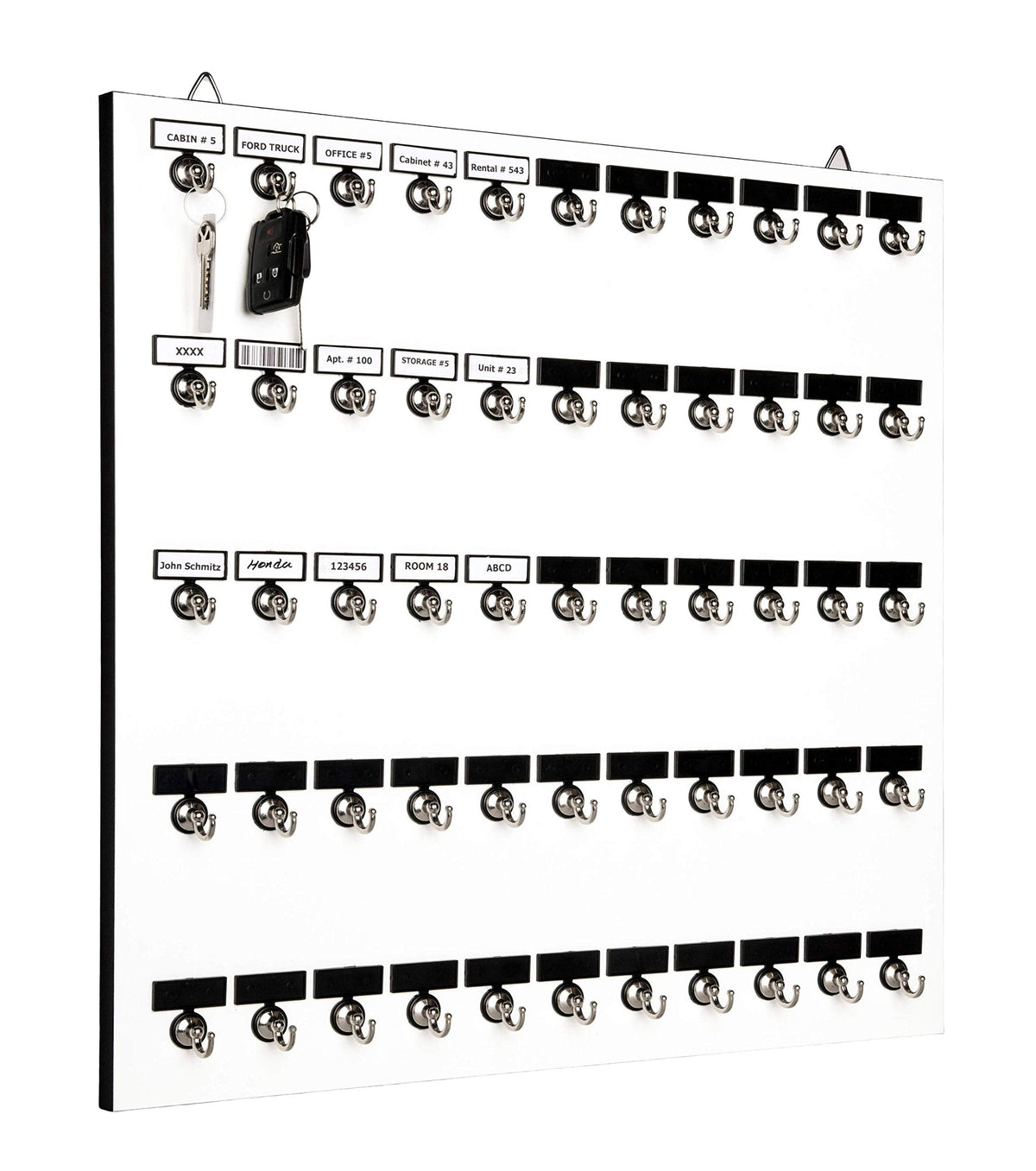 Stand Company Key Rack, Key Holder # 55MWN, Extra Space 55 Bolted Metal Hooks with Customize Nameplate, (60 Sets of Tag & Ring Included) - Made in USA